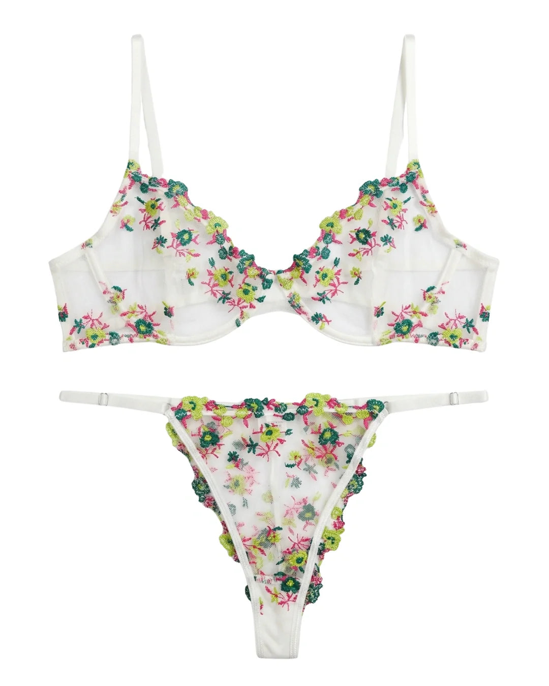 Non Padded Bra Set - Noir Rose - White