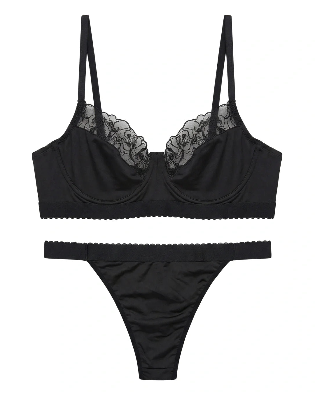 Non Padded Underwired Bra Set - Lace Trim