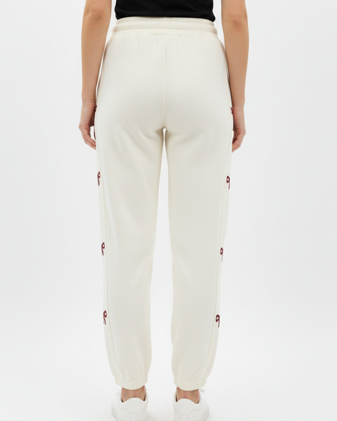 Fleece Trouser -Bow Print - Off White