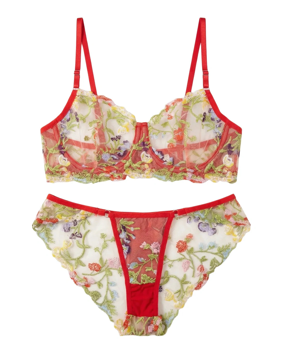 Non Padded Bra Set - Fiora - Red