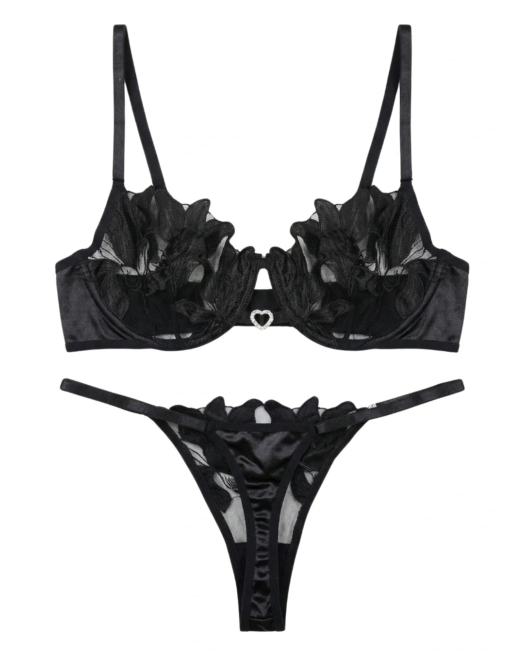 Non Padded Bra Set - Roselle Bloom - Black