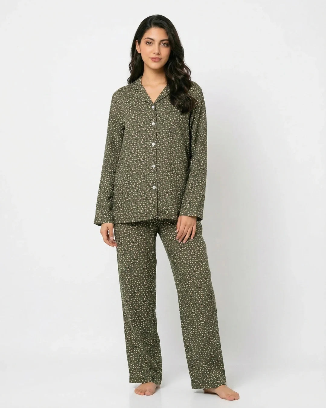 Linen Pajama Suit - Sleep Petal - Green