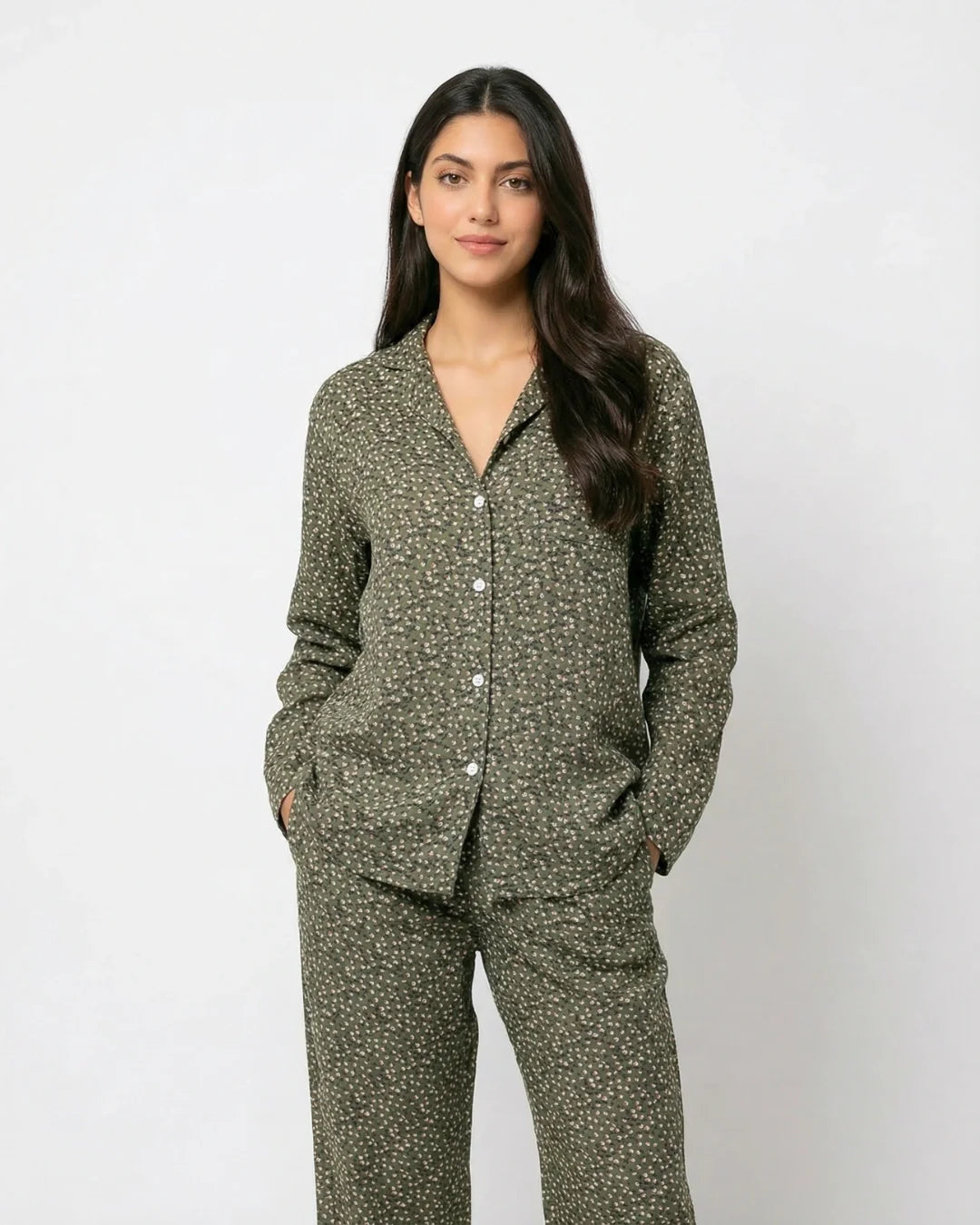 Linen Pajama Suit - Sleep Petal - Green