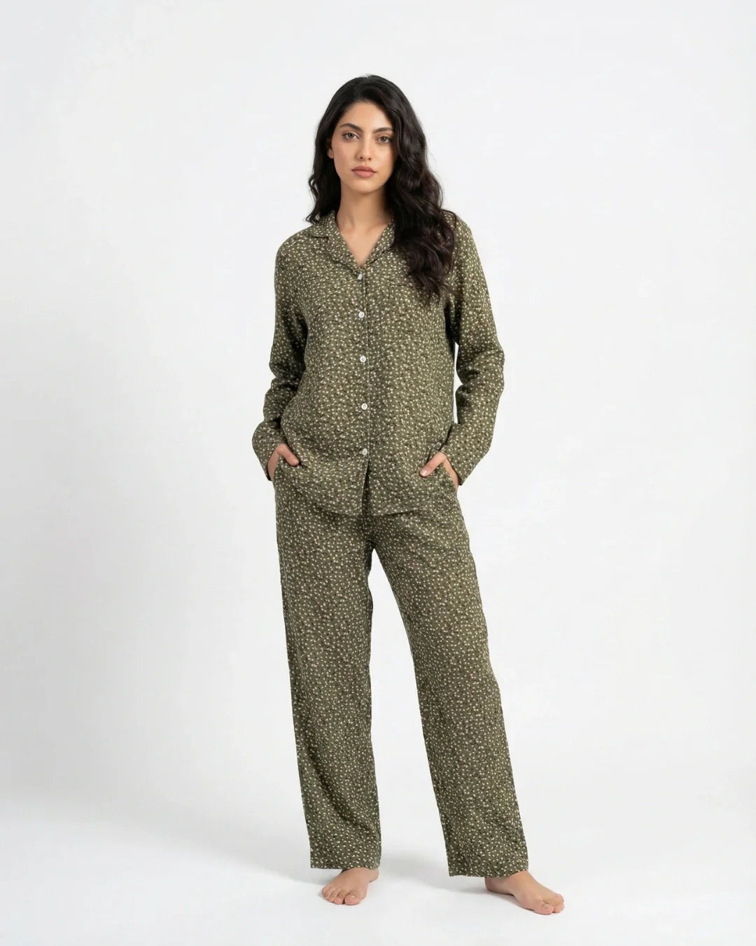 Linen Pajama Suit - Sleep Petal - Green
