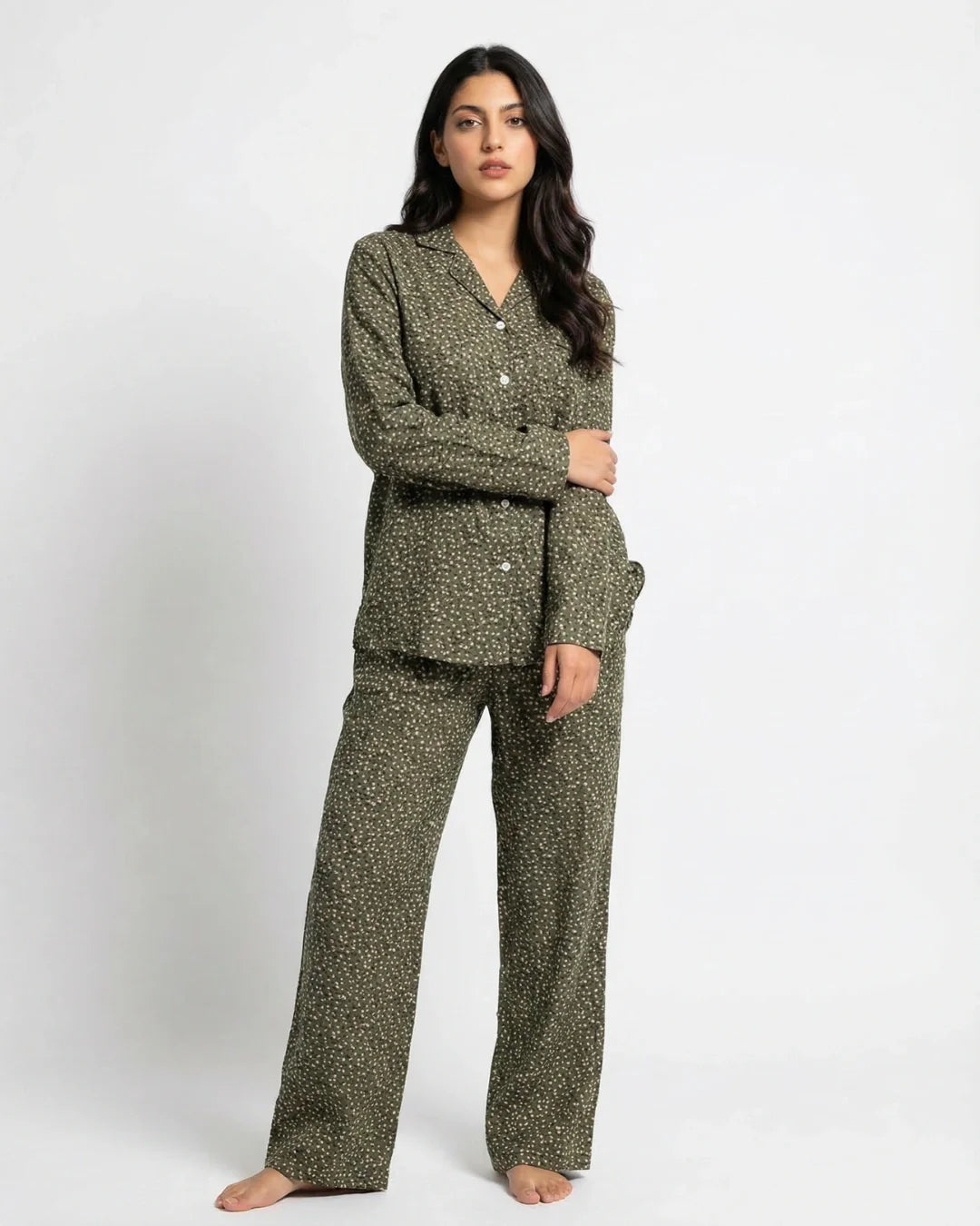 Linen Pajama Suit - Sleep Petal - Green