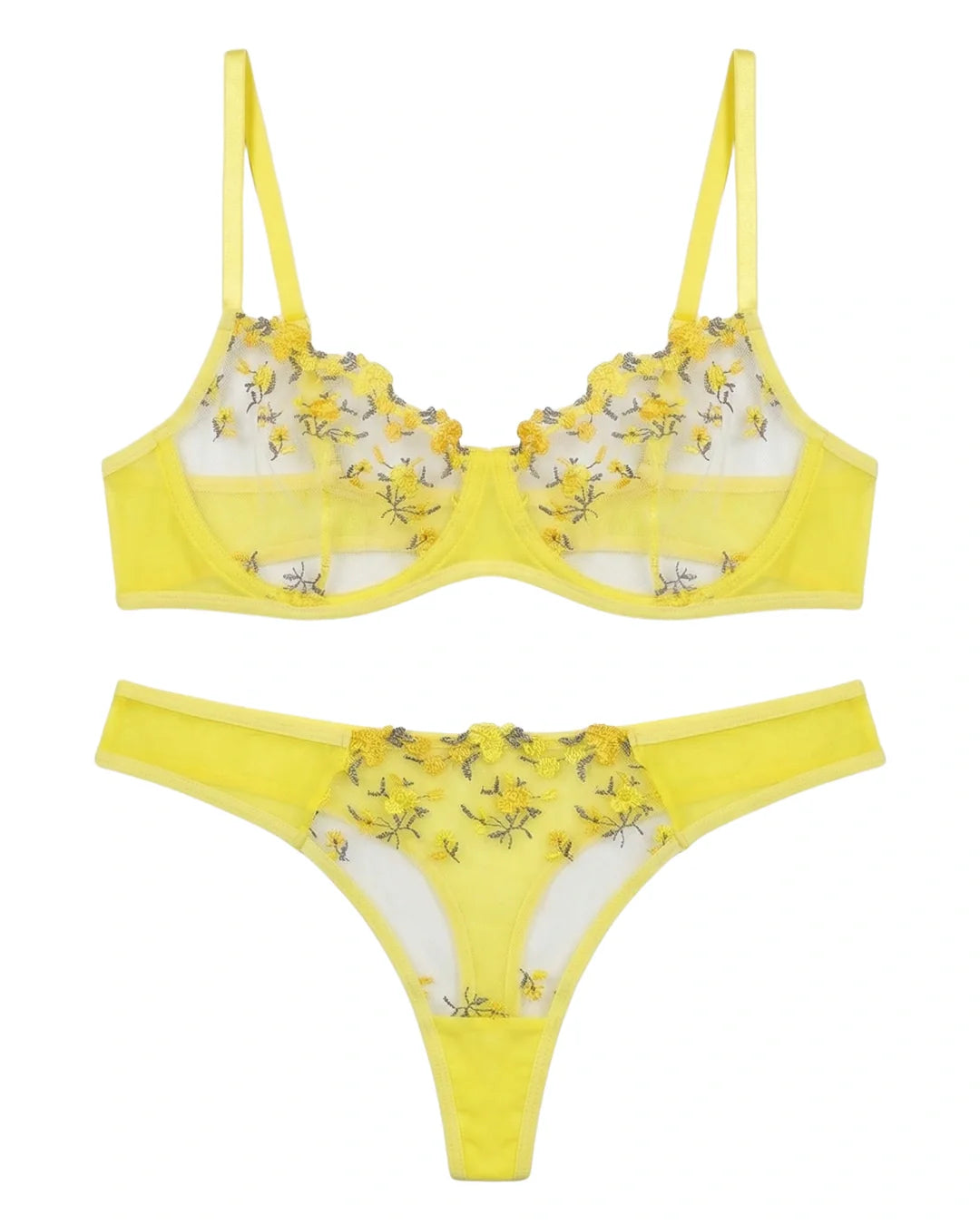 Non Padded Bra Set - Noir Rose - Yellow