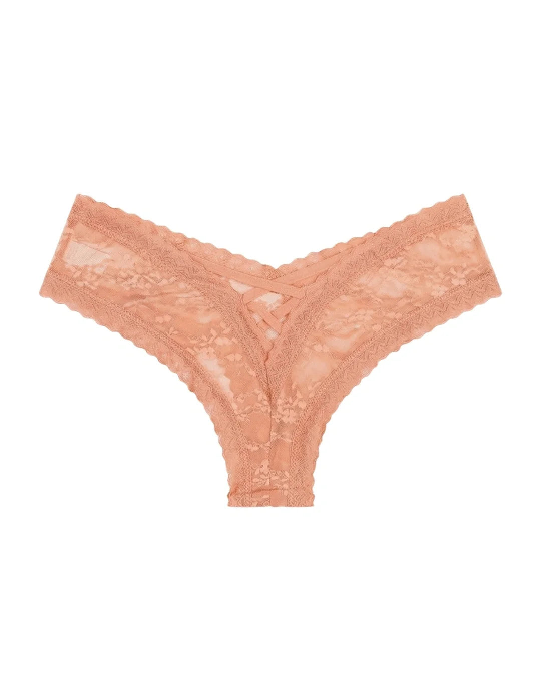 Thong Panty - Cross Lace - Peach