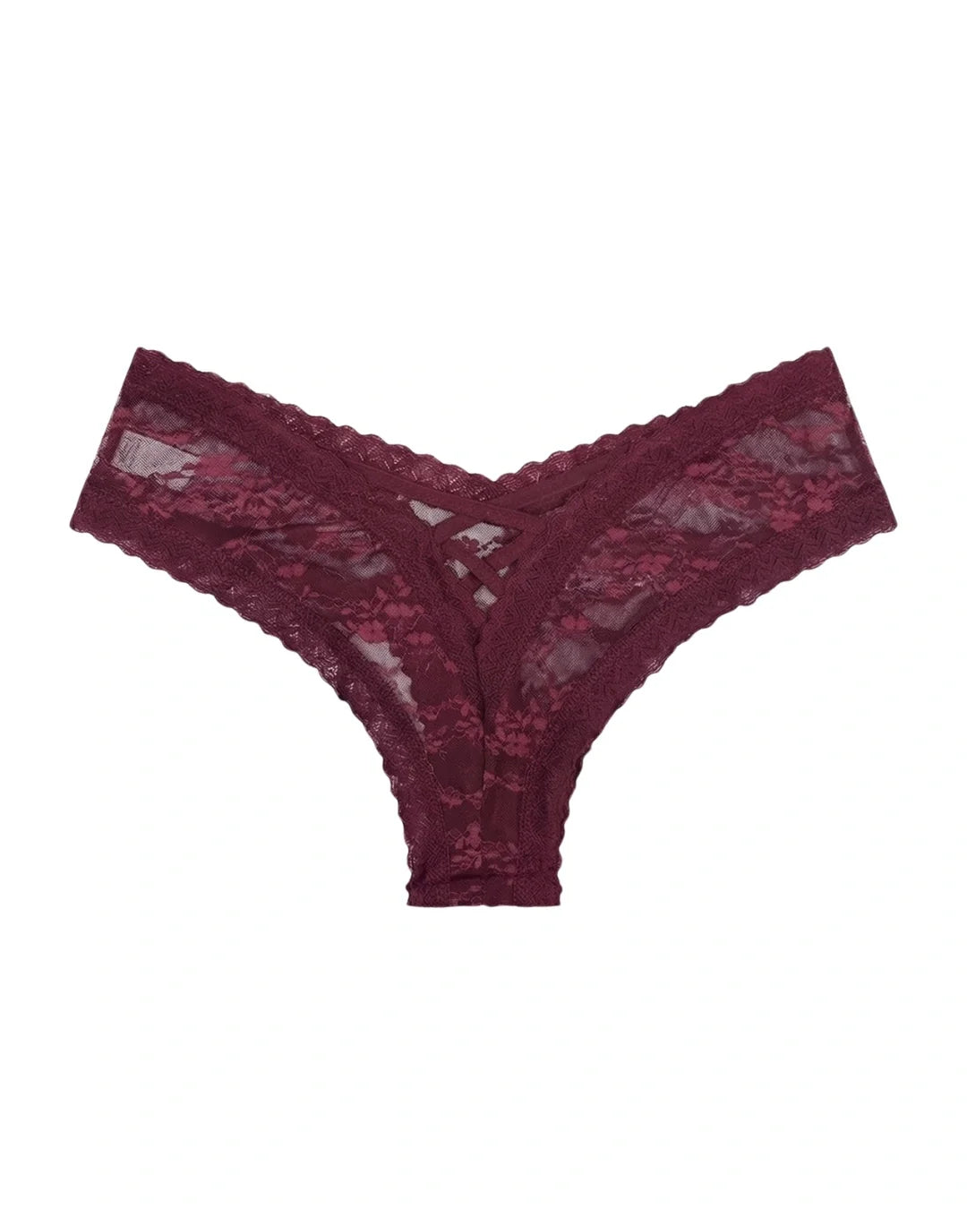 Thong Panty - Cross Lace - Maroon