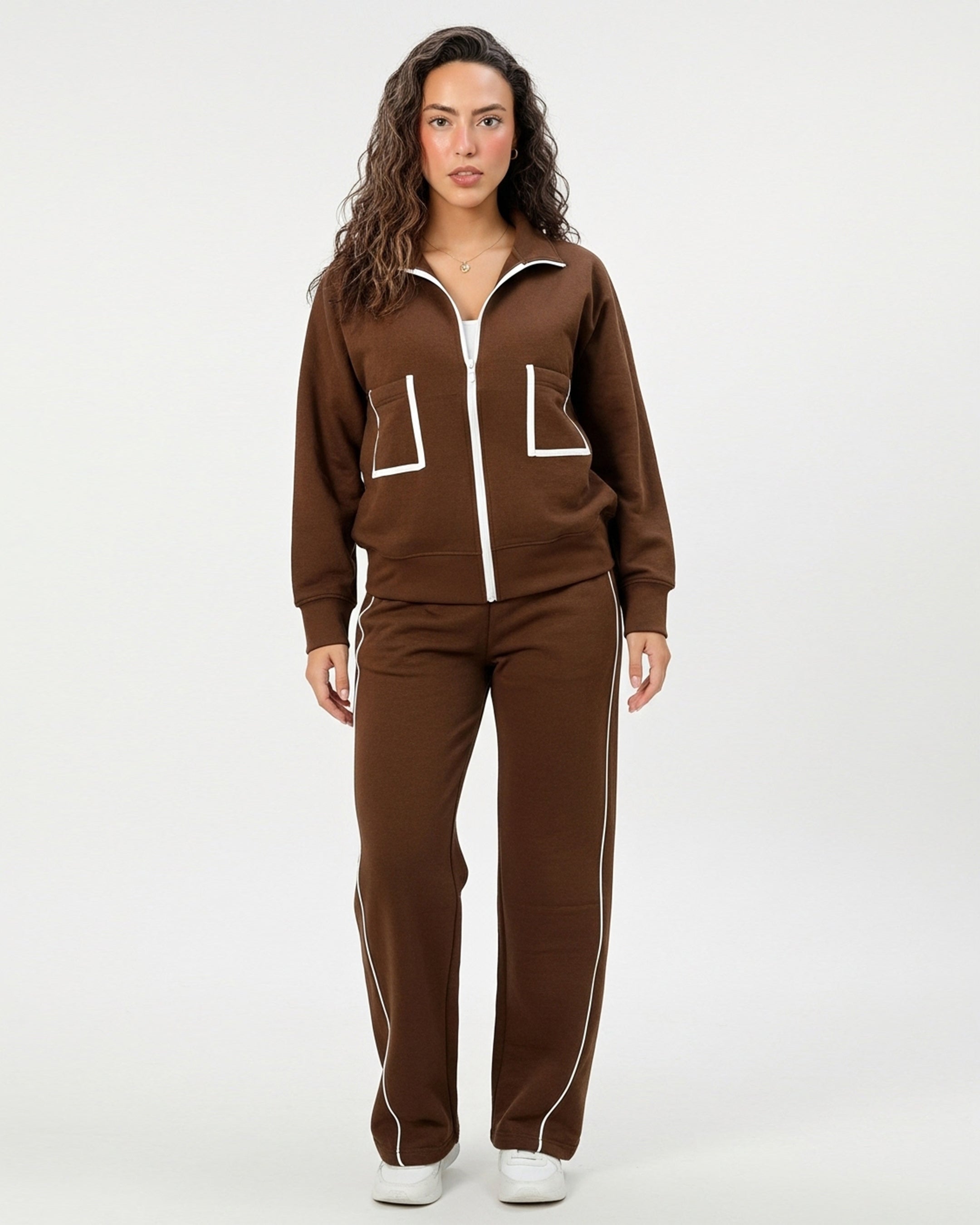 Fleece Tracksuit -Comfy Zip - Brown