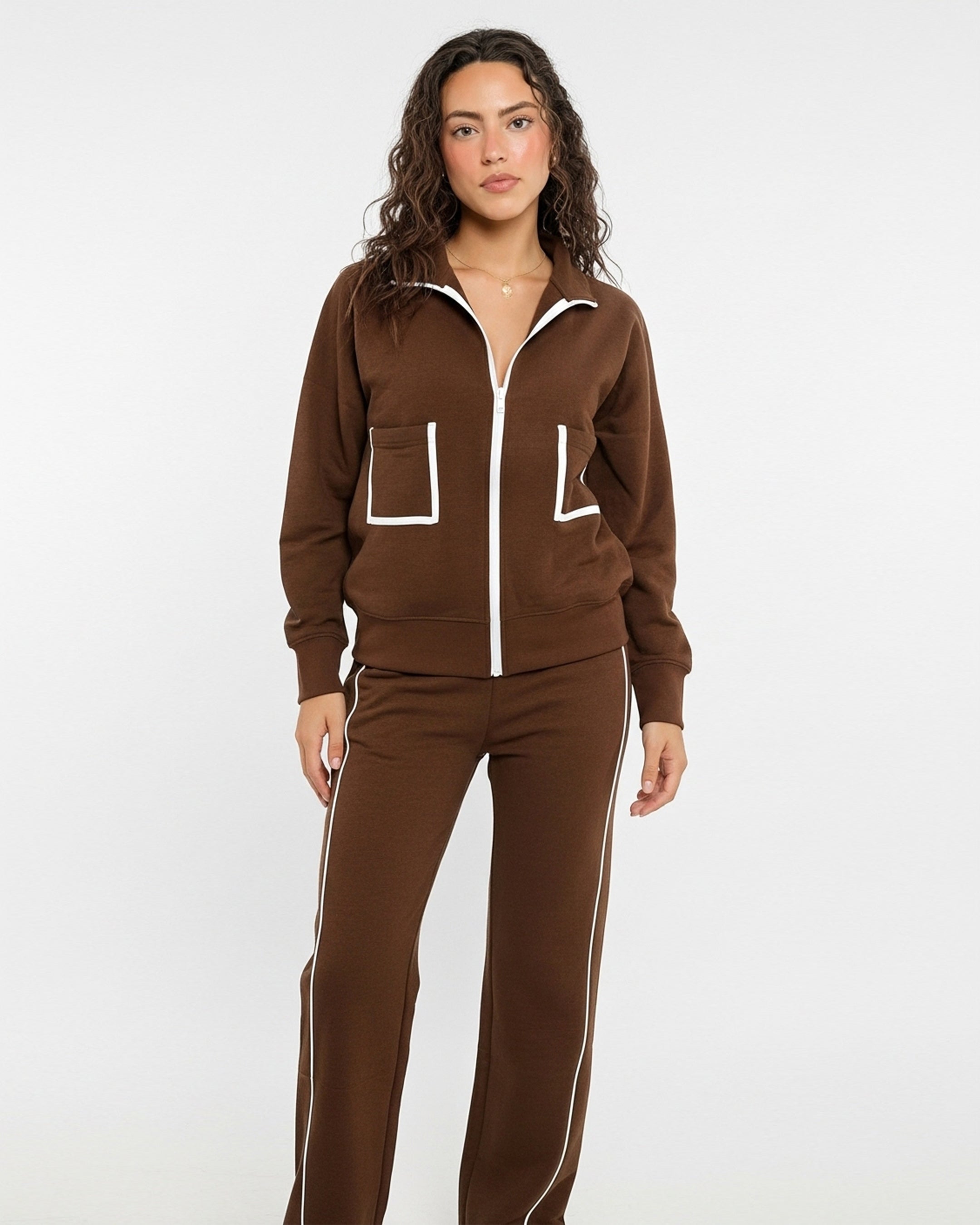 Fleece Tracksuit -Comfy Zip - Brown