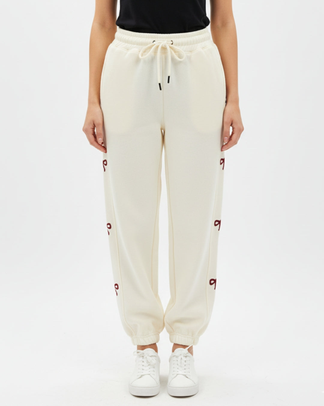 Fleece Trouser -Bow Print - Off White