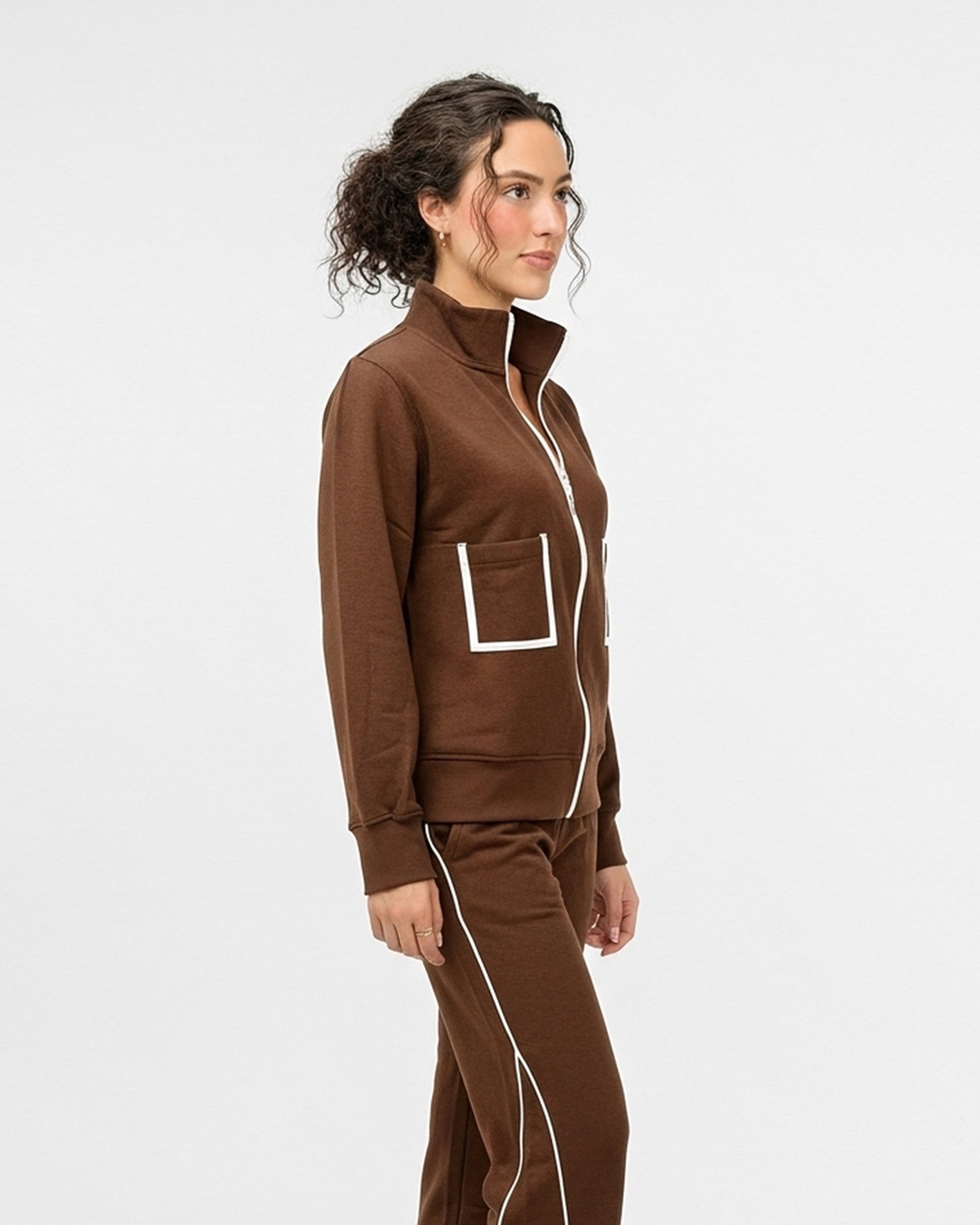 Fleece Tracksuit -Comfy Zip - Brown