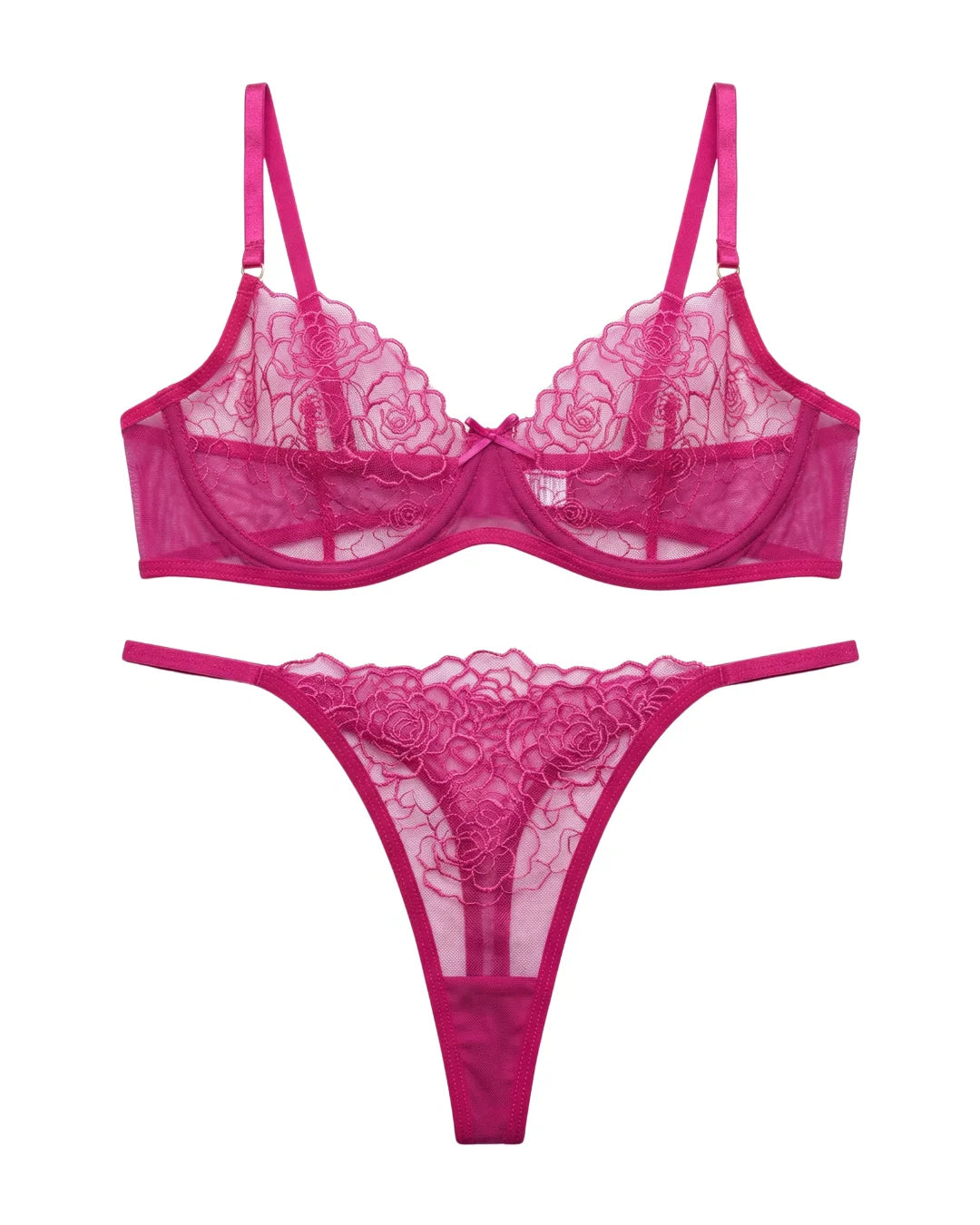 Non Padded Bra Set - Ivory Bloom - Pink
