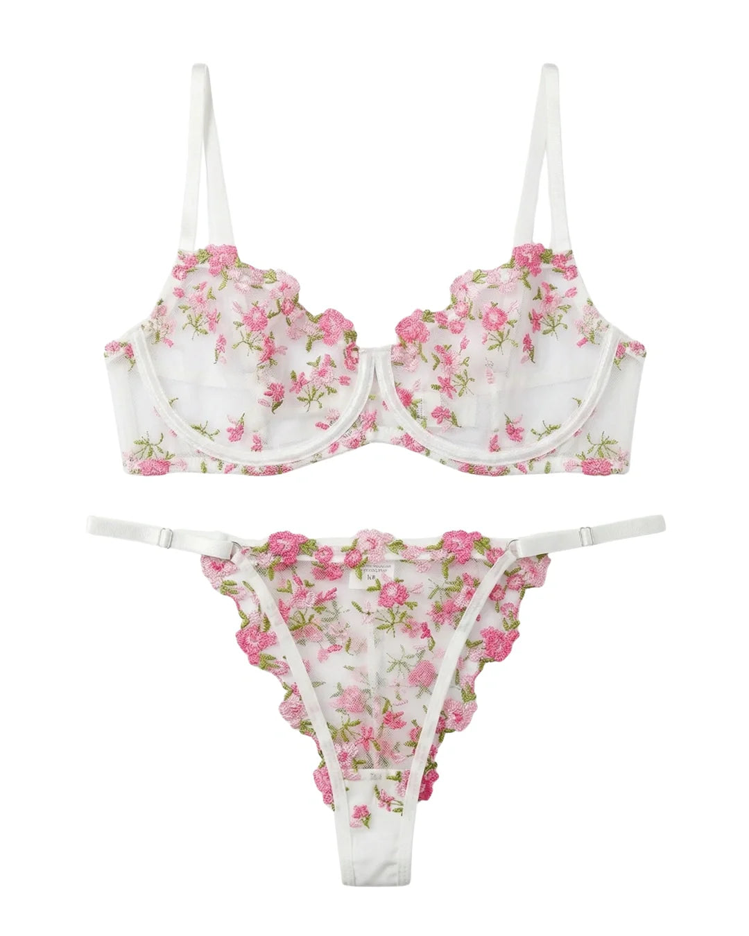 Non Padded Bra Set - Flora Zest - White