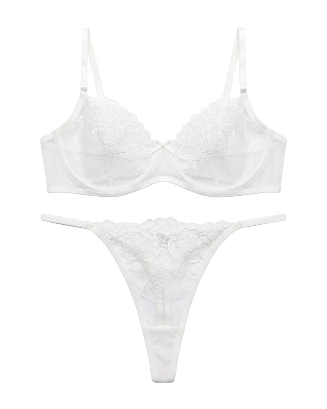 Non Padded Bra Set - Ivory Bloom - White