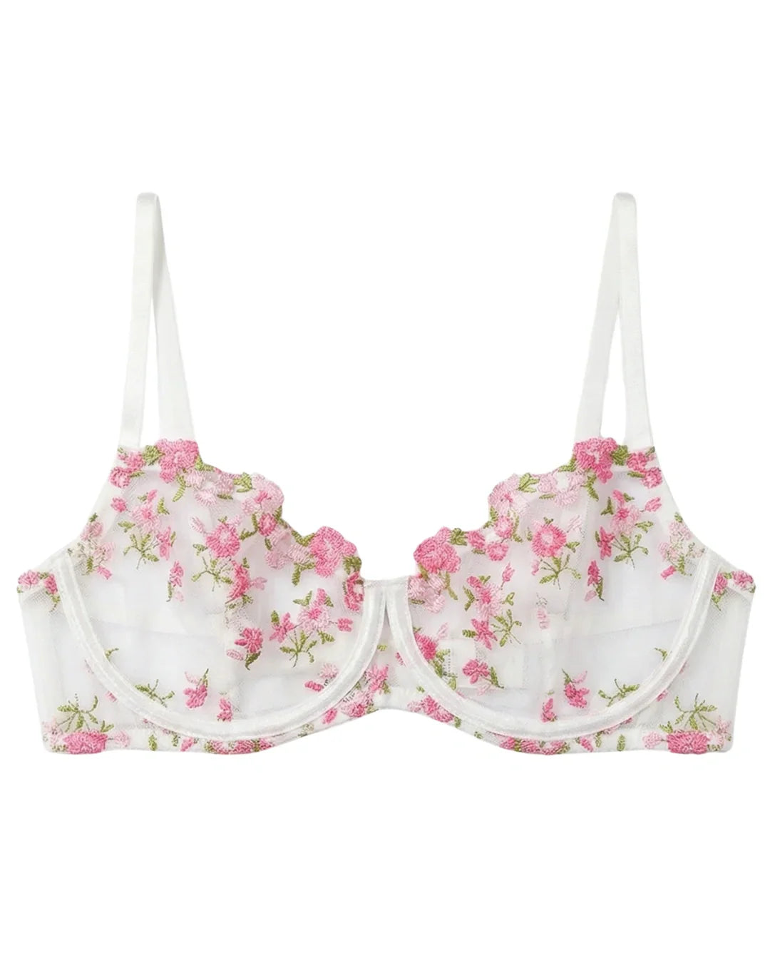 Non Padded Bra Set - Flora Zest - White
