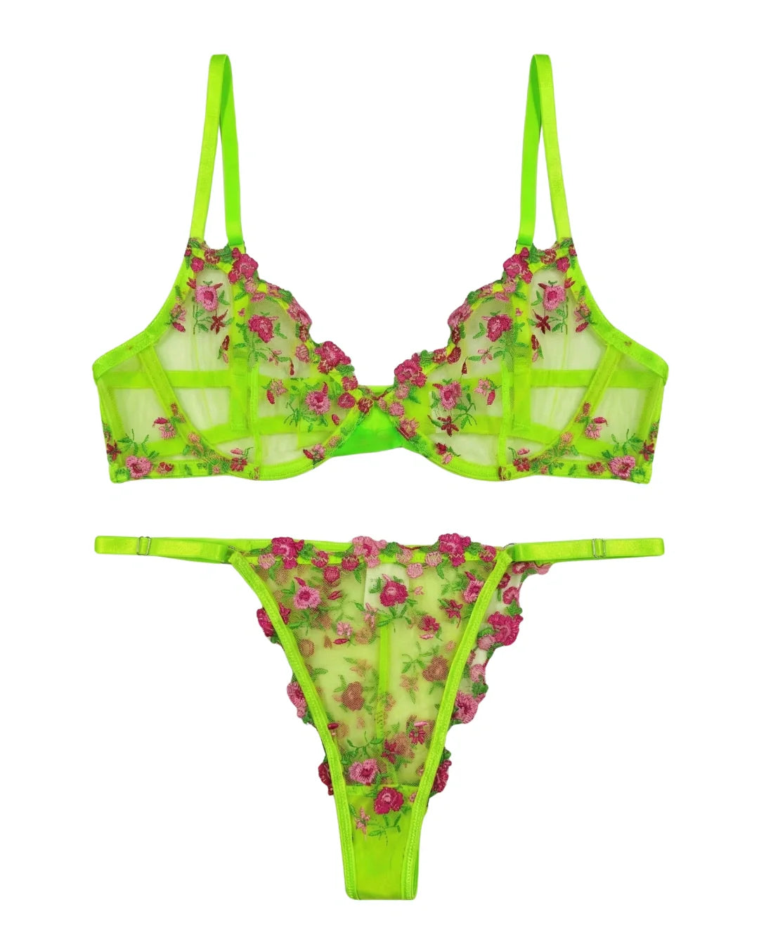 Non Padded Bra Set - Flora Zest - Parrot Green