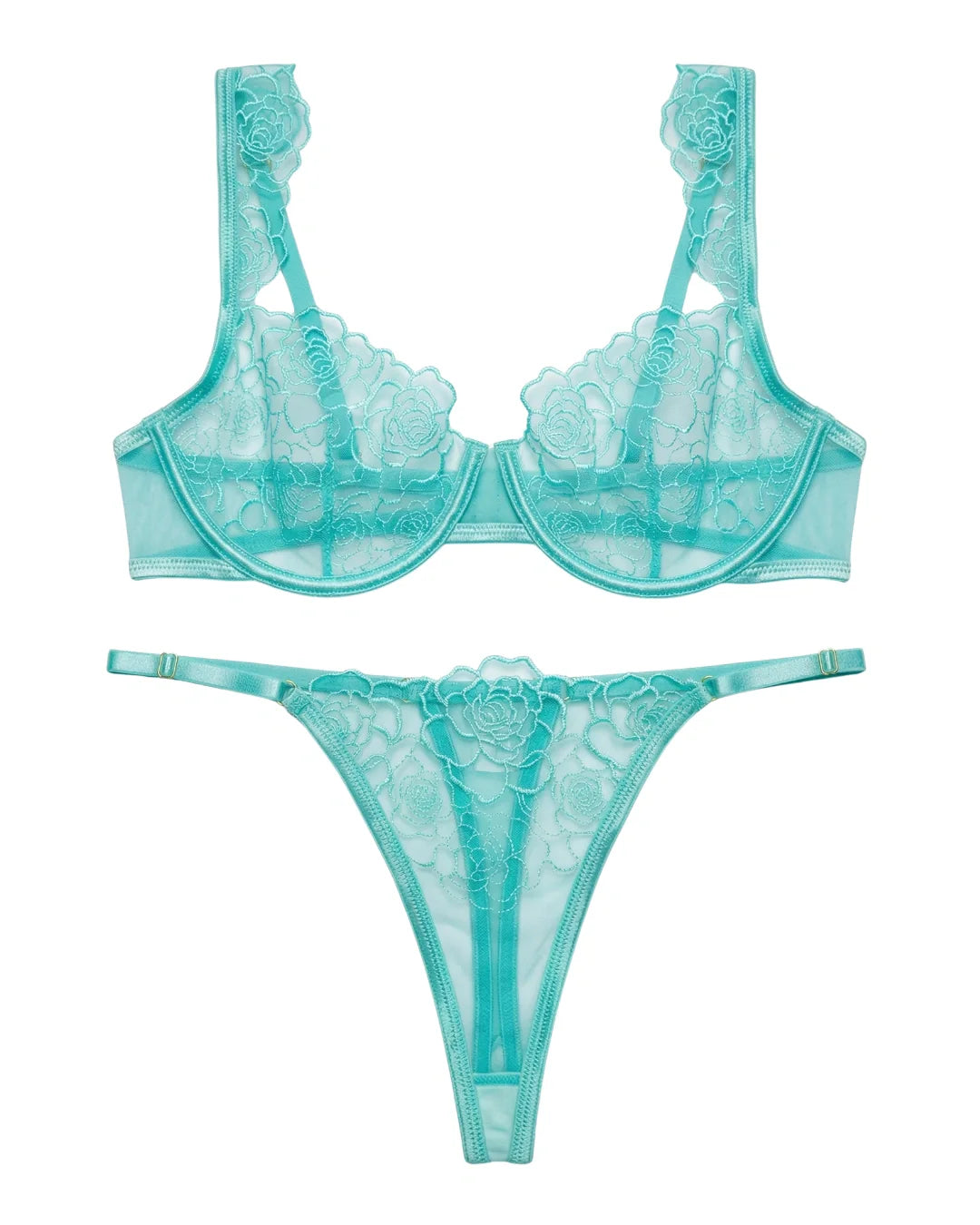 Non Padded Bra Set - Rose Veil - Aqua