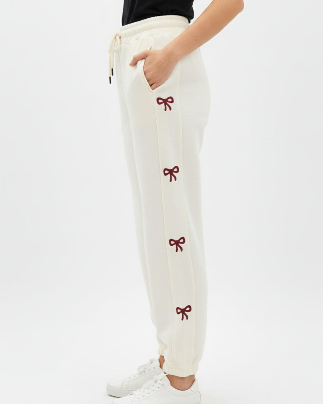 Fleece Trouser -Bow Print - Off White