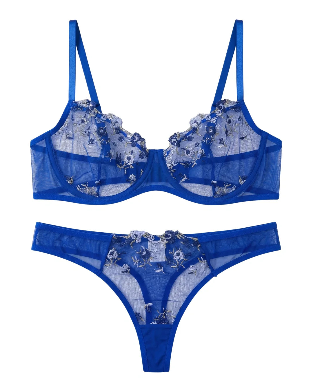 Non Padded Bra Set - Noir Rose - Blue