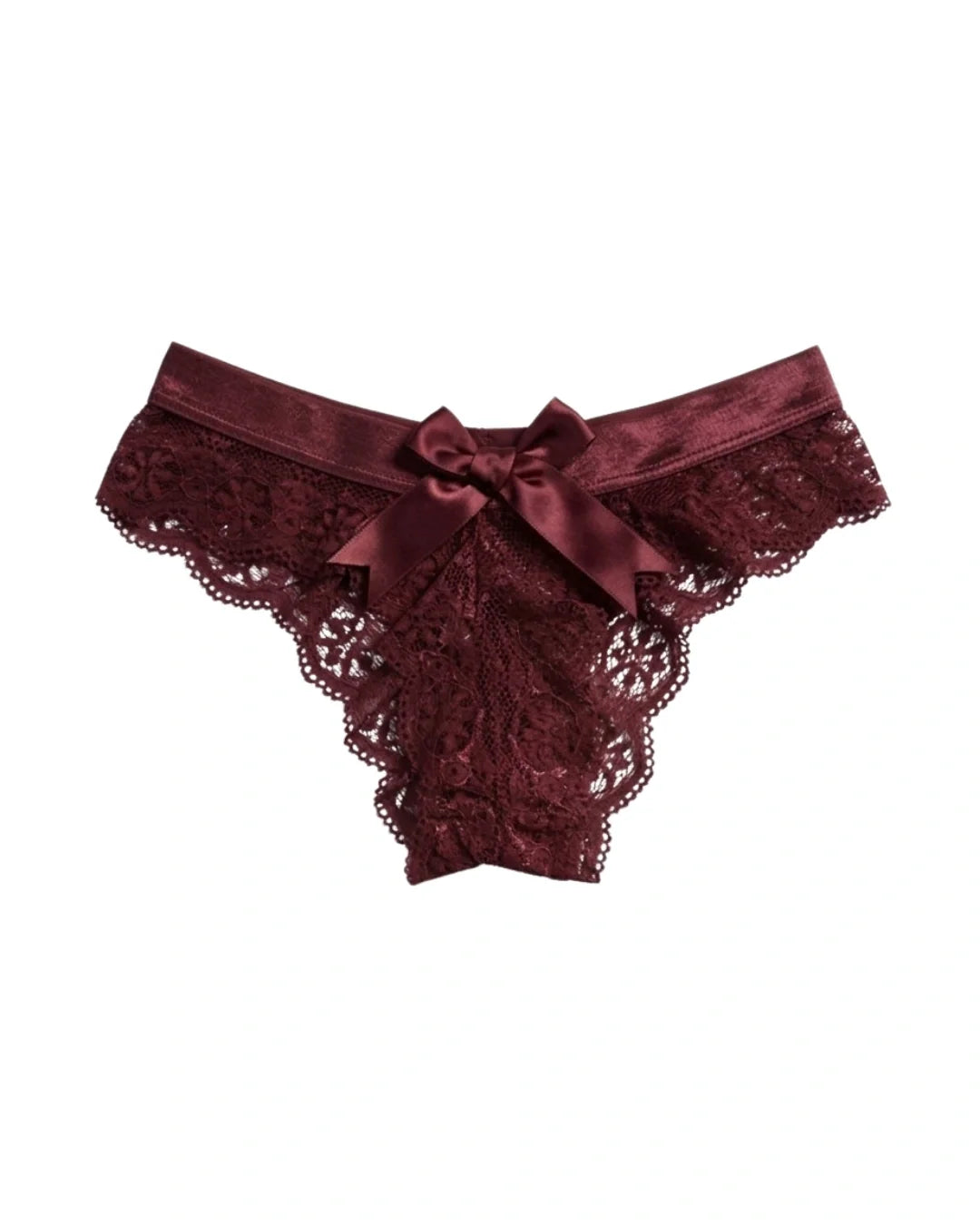 Thong Panty - Bow Lace - Maroon