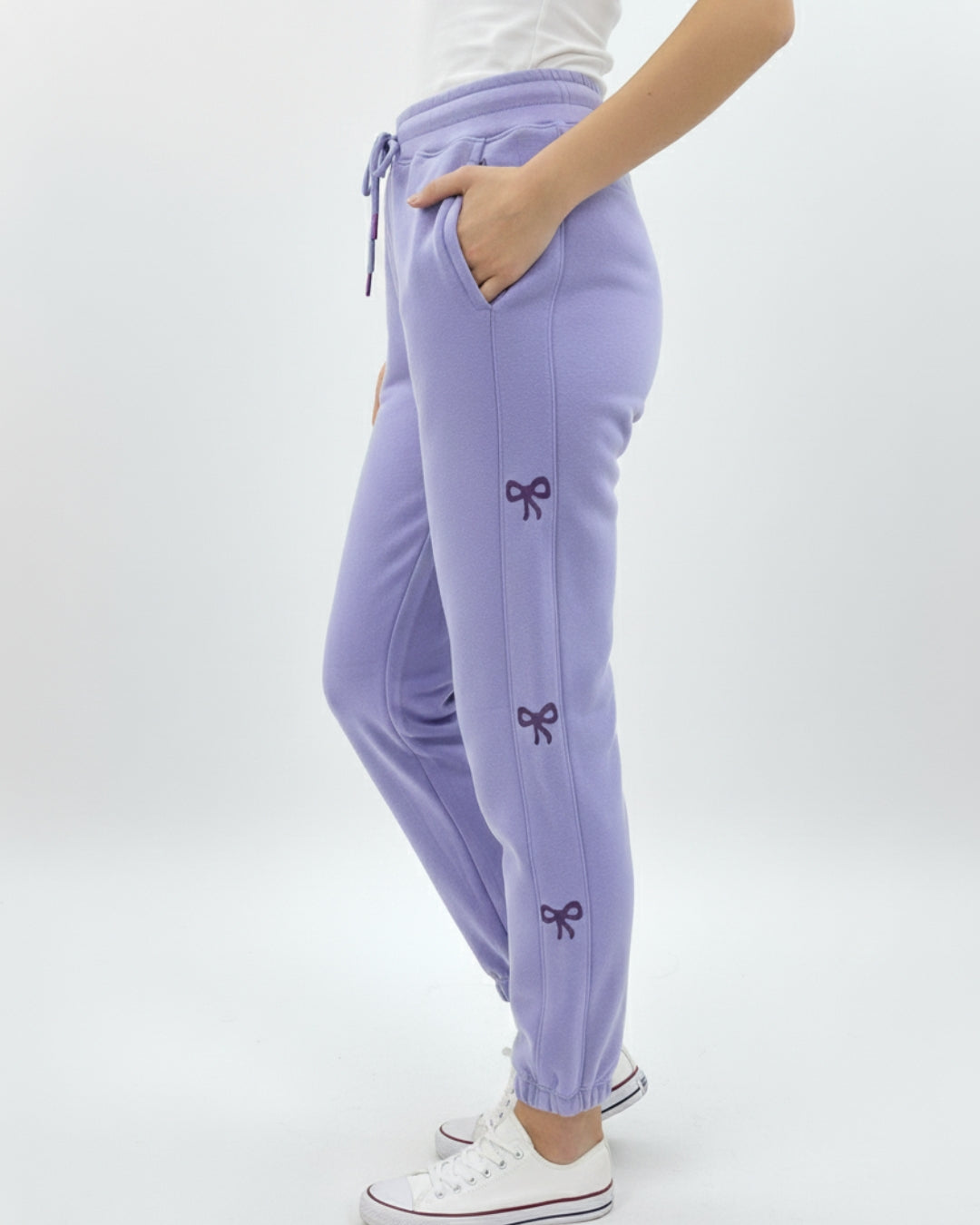Fleece Trouser -Bow Print - Purple