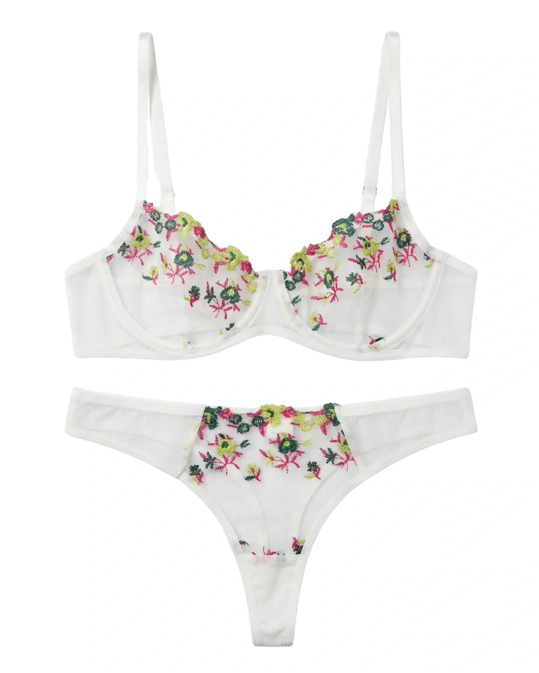 Non Padded Bra Set - Rosy Aura - White