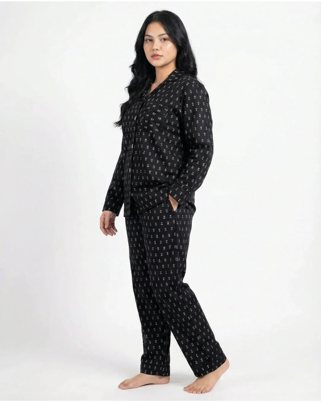Linen Pajama Suit - Black Tulip