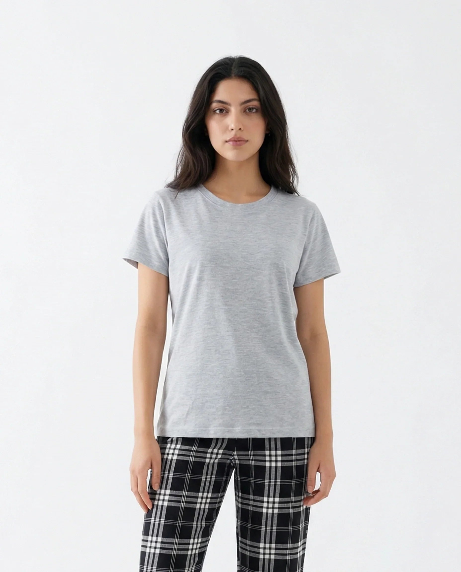 Cotton PJ Set - Check Nest - Grey