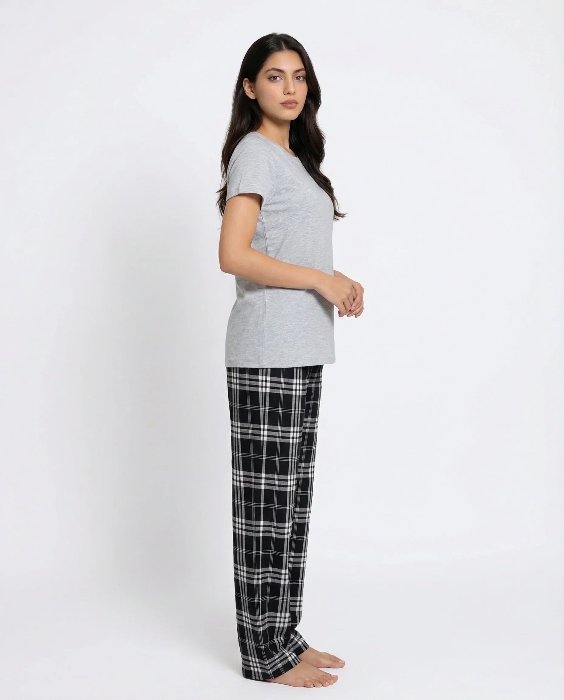Cotton PJ Set - Check Nest - Grey