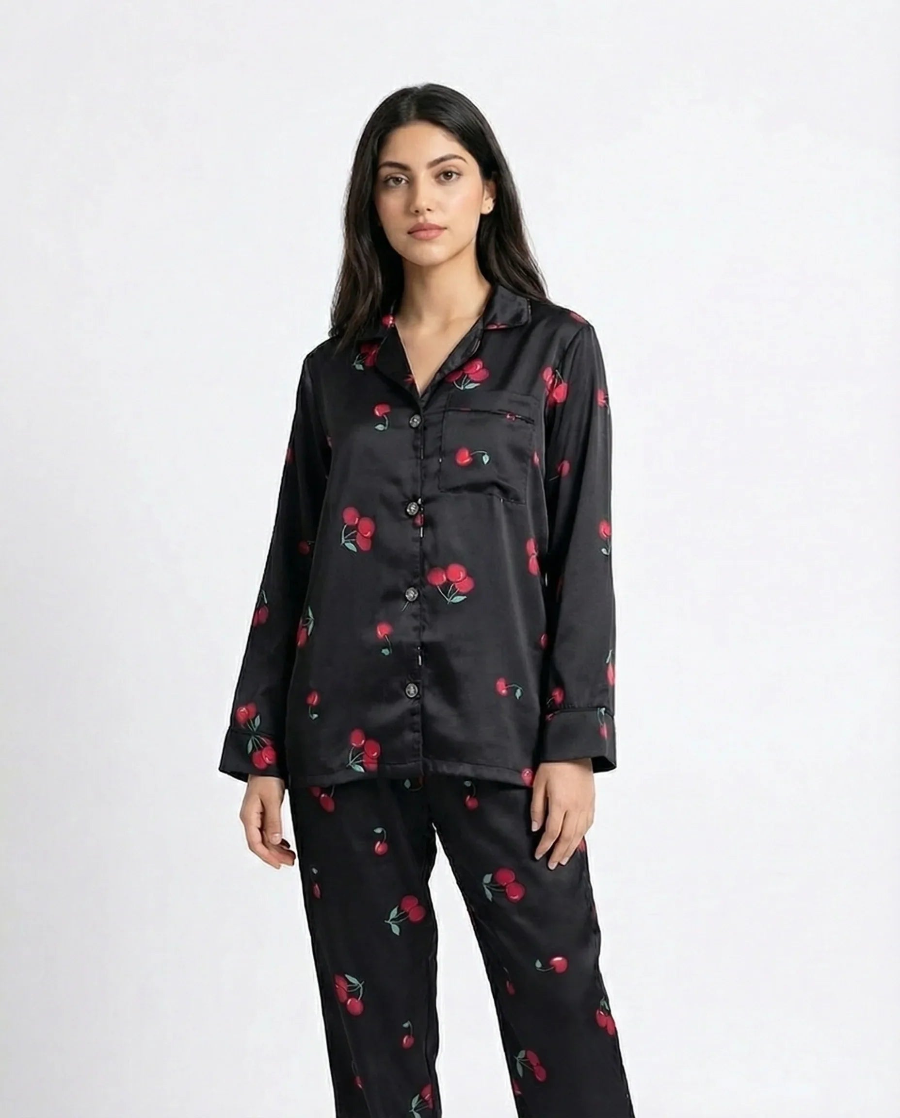 Silk PJ Set- Cherry Noir