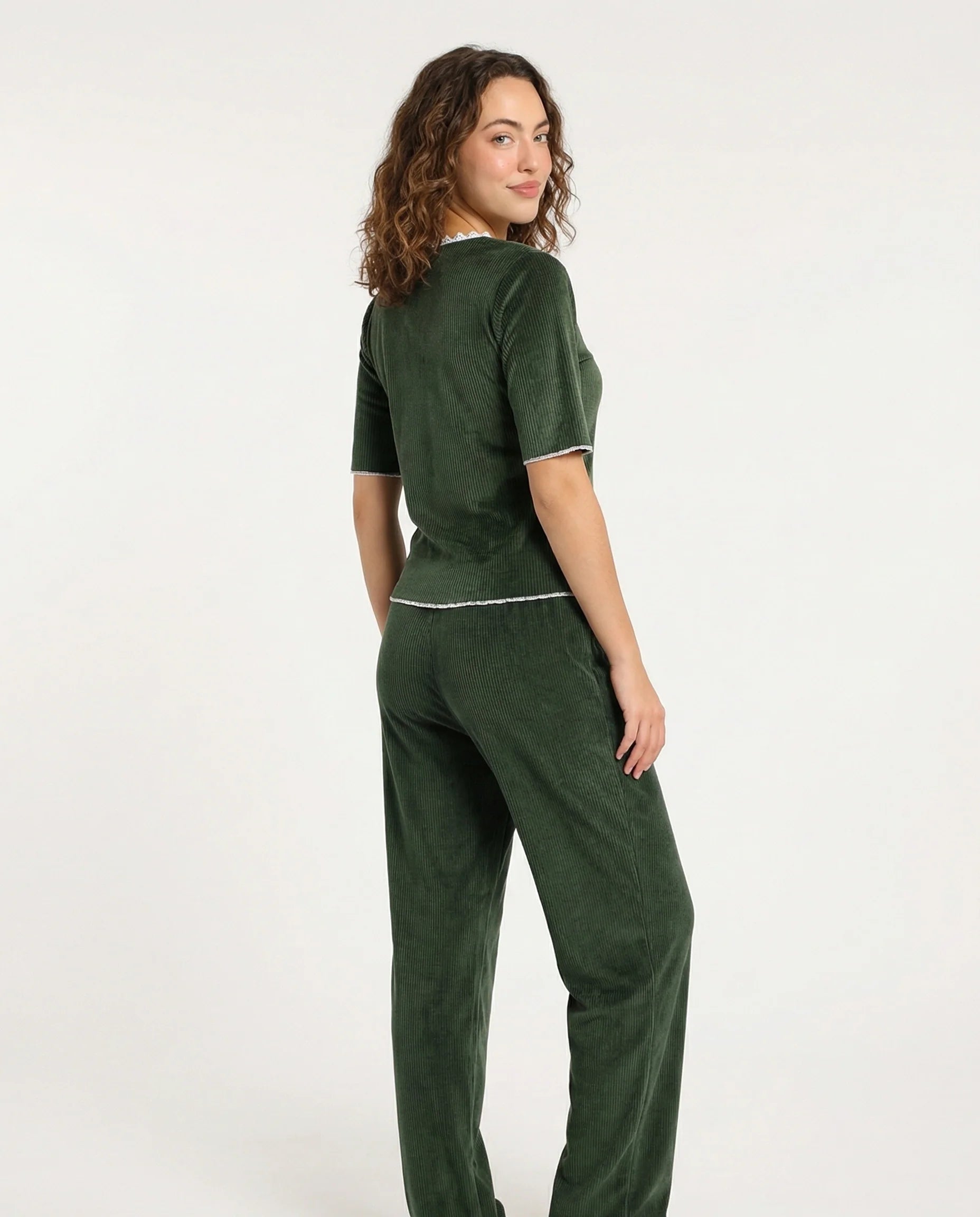 Textured Velvet PJ Set - Classic Lounge - Green
