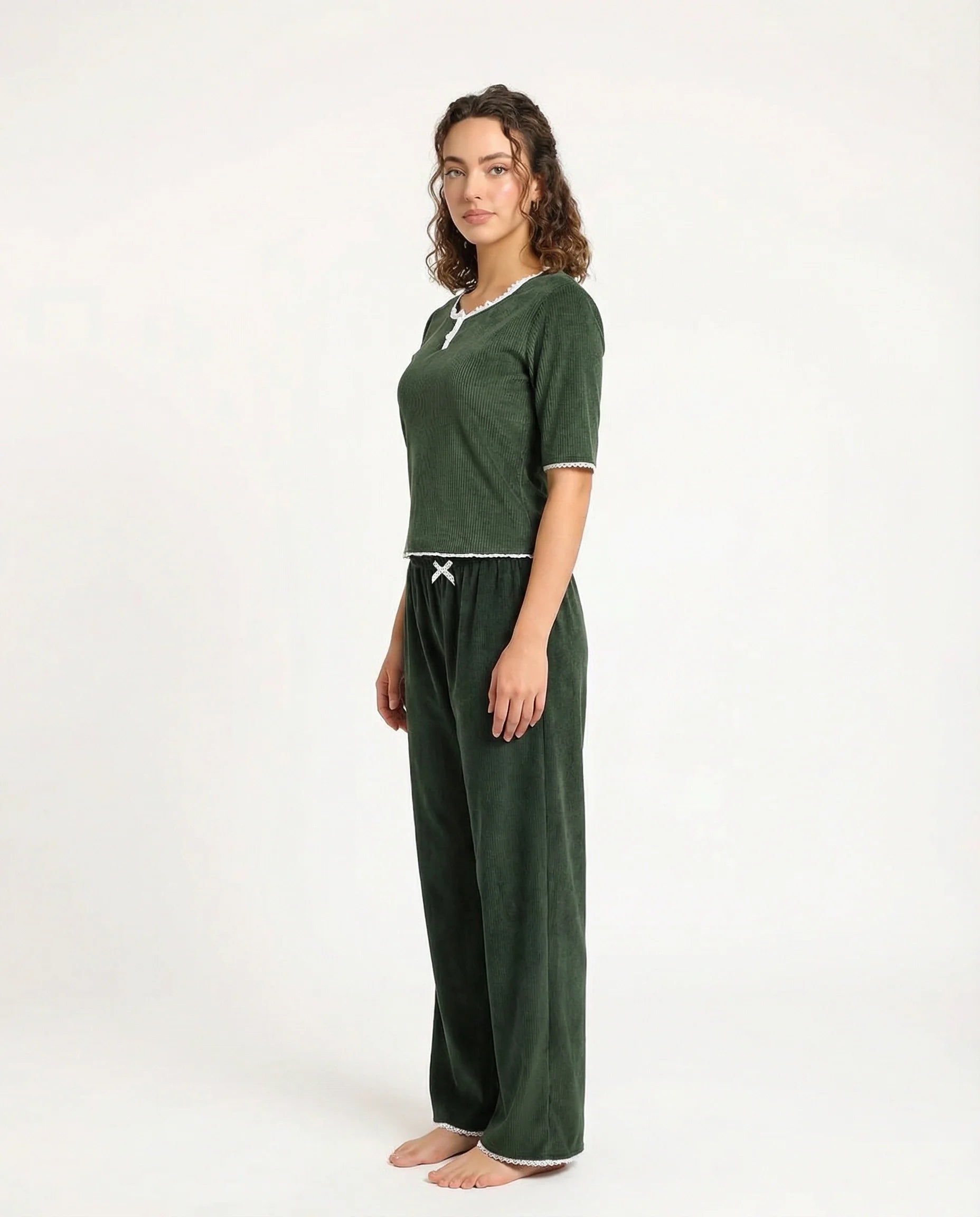 Textured Velvet PJ Set - Classic Lounge - Green