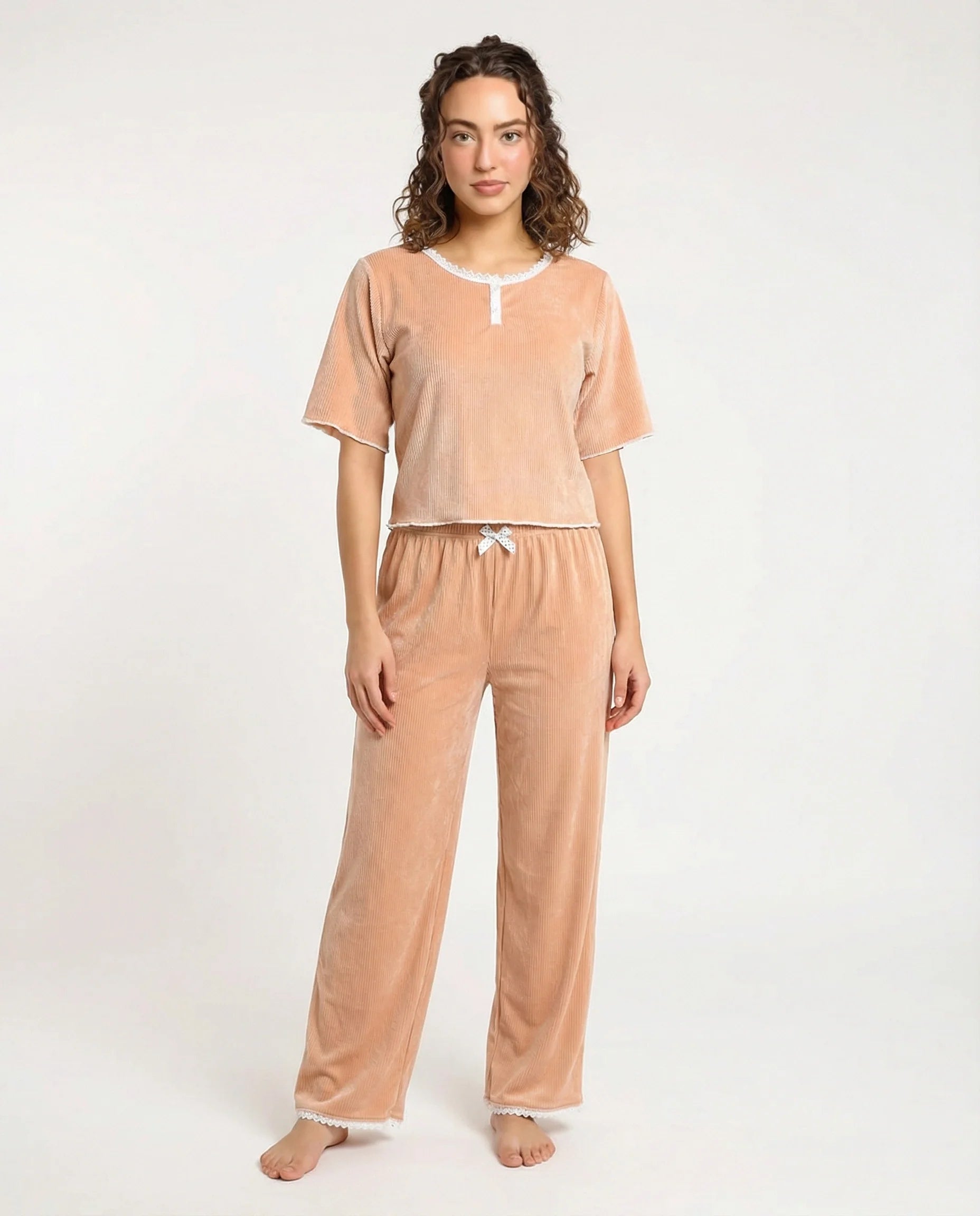 Textured Velvet PJ Set - Classic Lounge - Orange