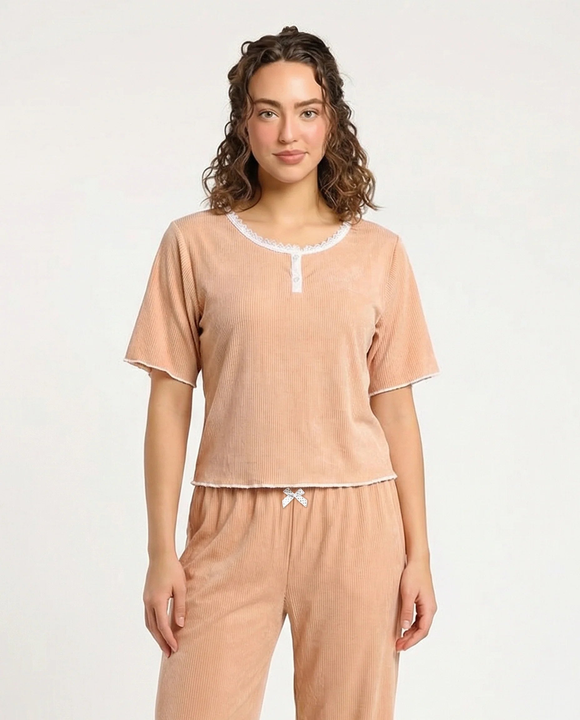 Textured Velvet PJ Set - Classic Lounge - Orange