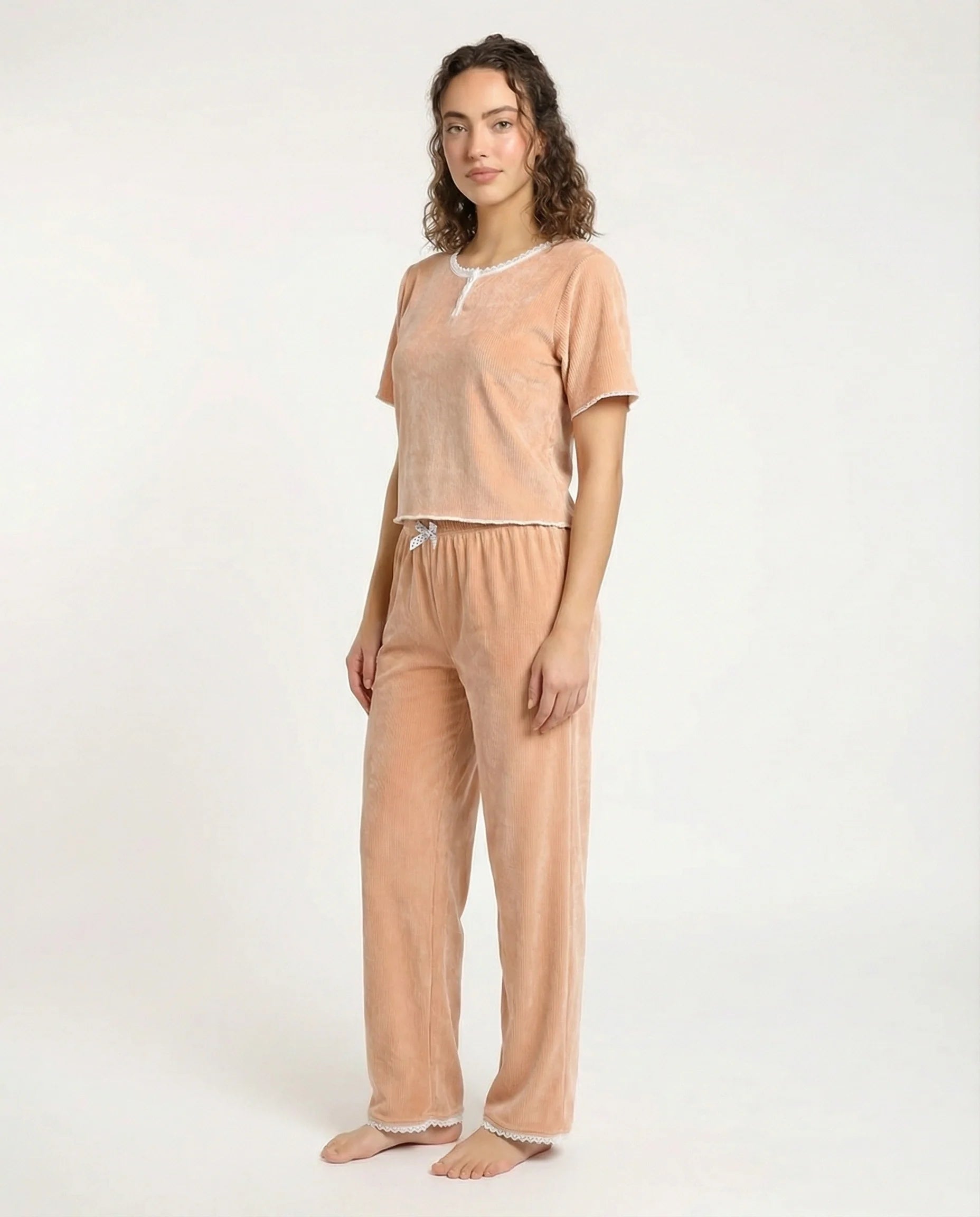 Textured Velvet PJ Set - Classic Lounge - Orange
