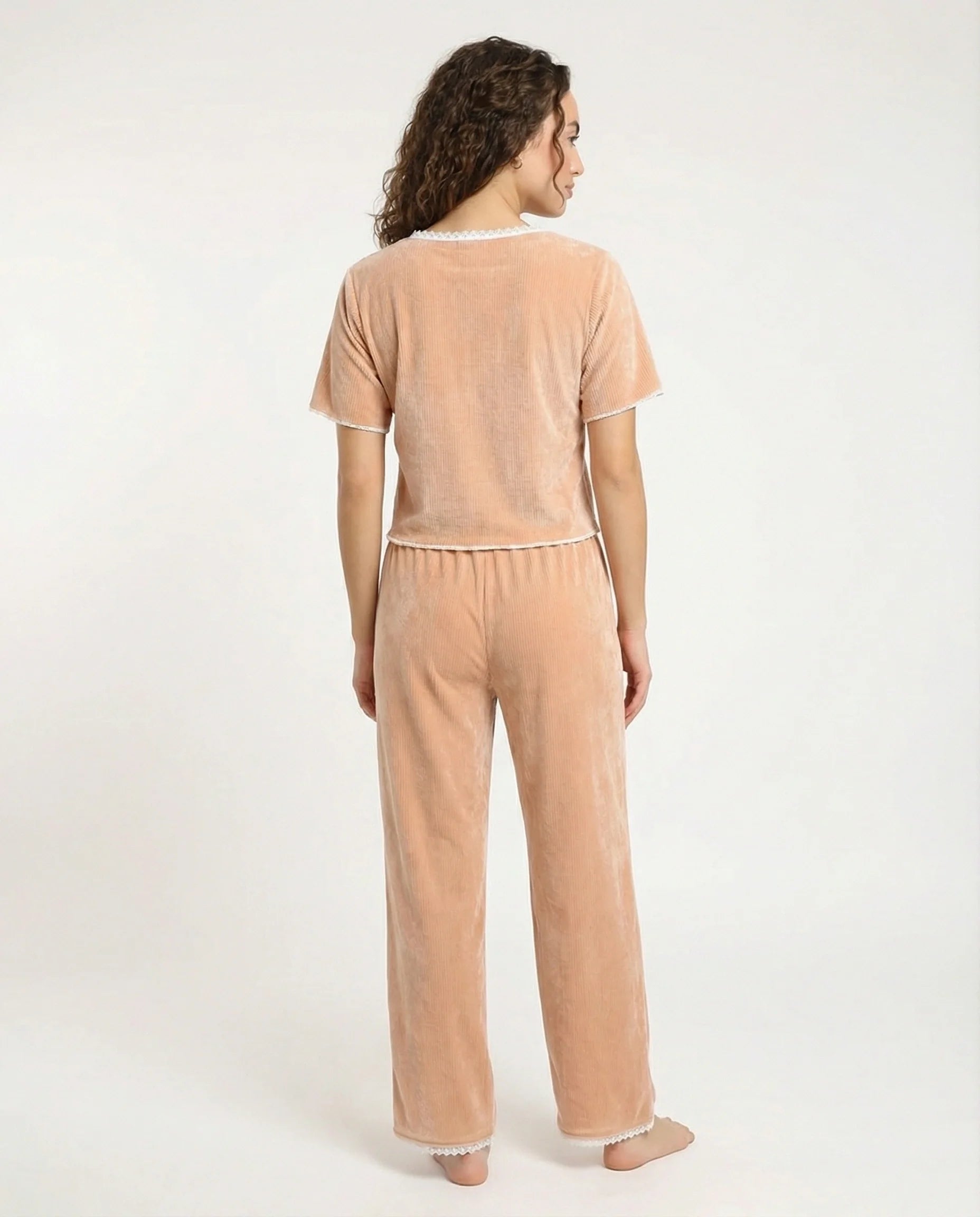 Textured Velvet PJ Set - Classic Lounge - Orange