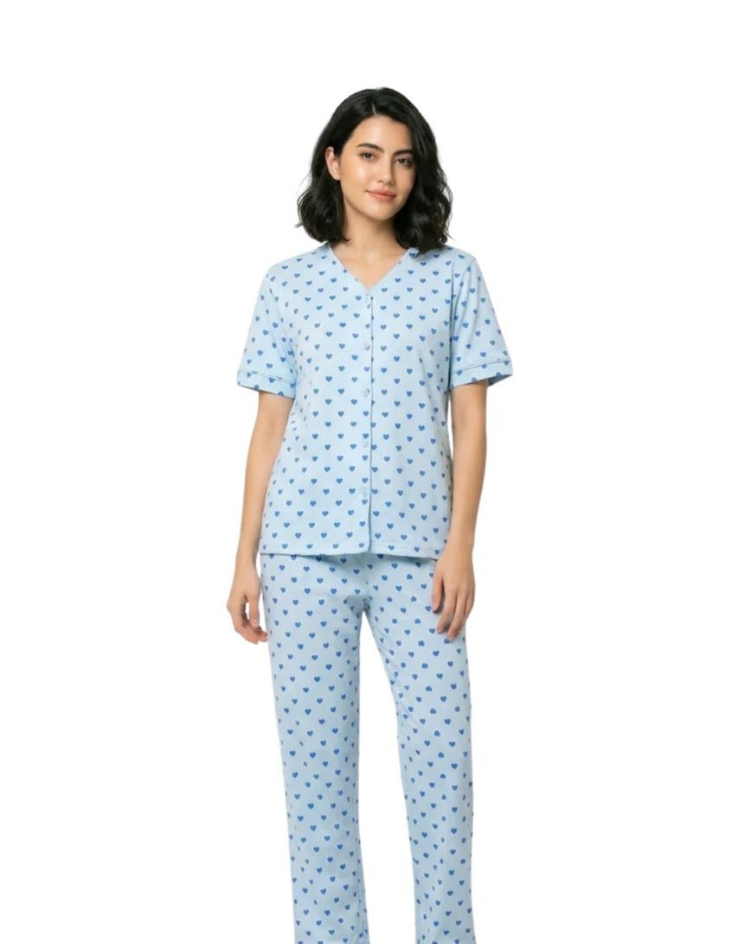 Cotton PJ Set - Heart Bliss - Blue