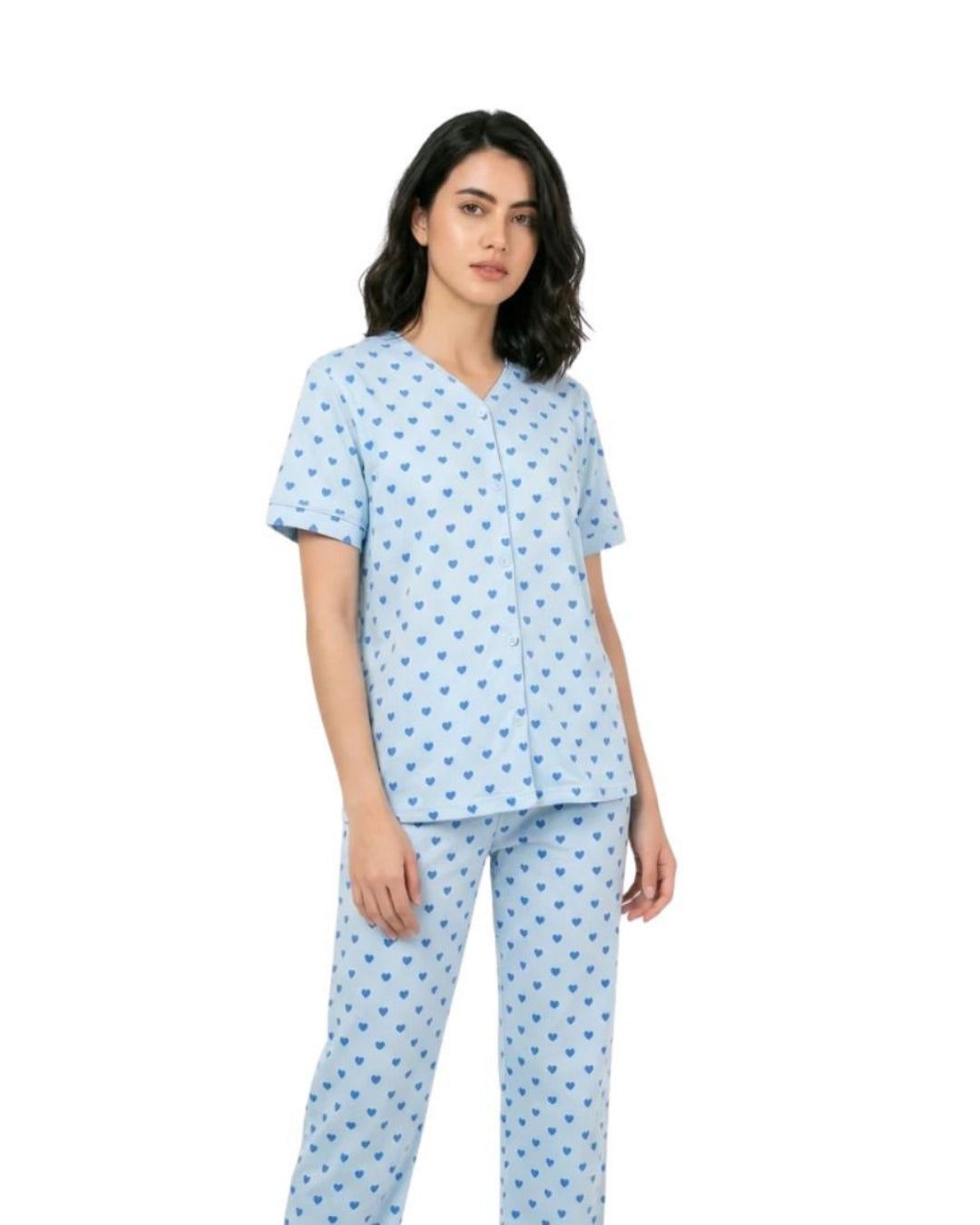 Cotton PJ Set - Heart Bliss - Blue