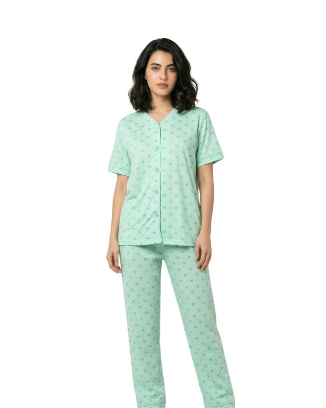 Cotton PJ Set - Heart Bliss - Green