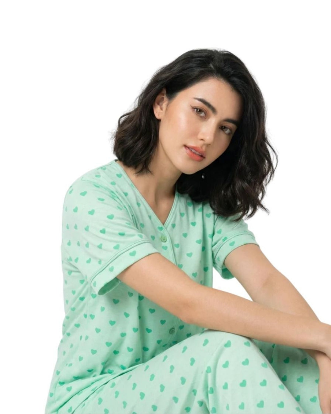 Cotton PJ Set - Heart Bliss - Green