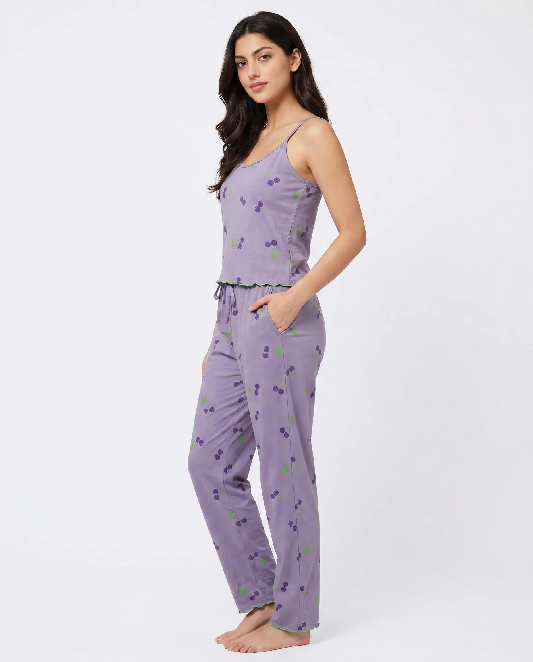 Cotton Sleeveless PJ Set - Cherry Bliss - Purple
