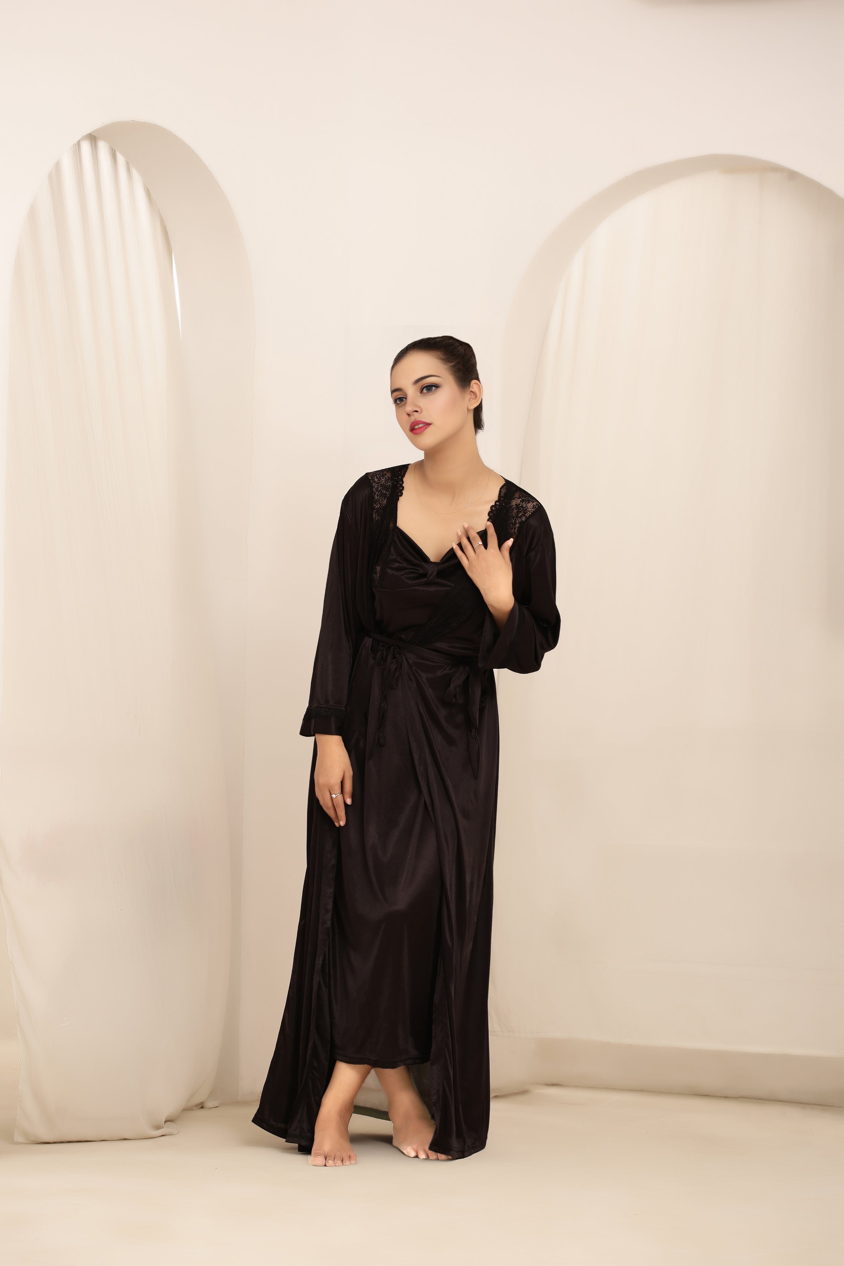 Gown Set - Liora Silk - Dark Grey
