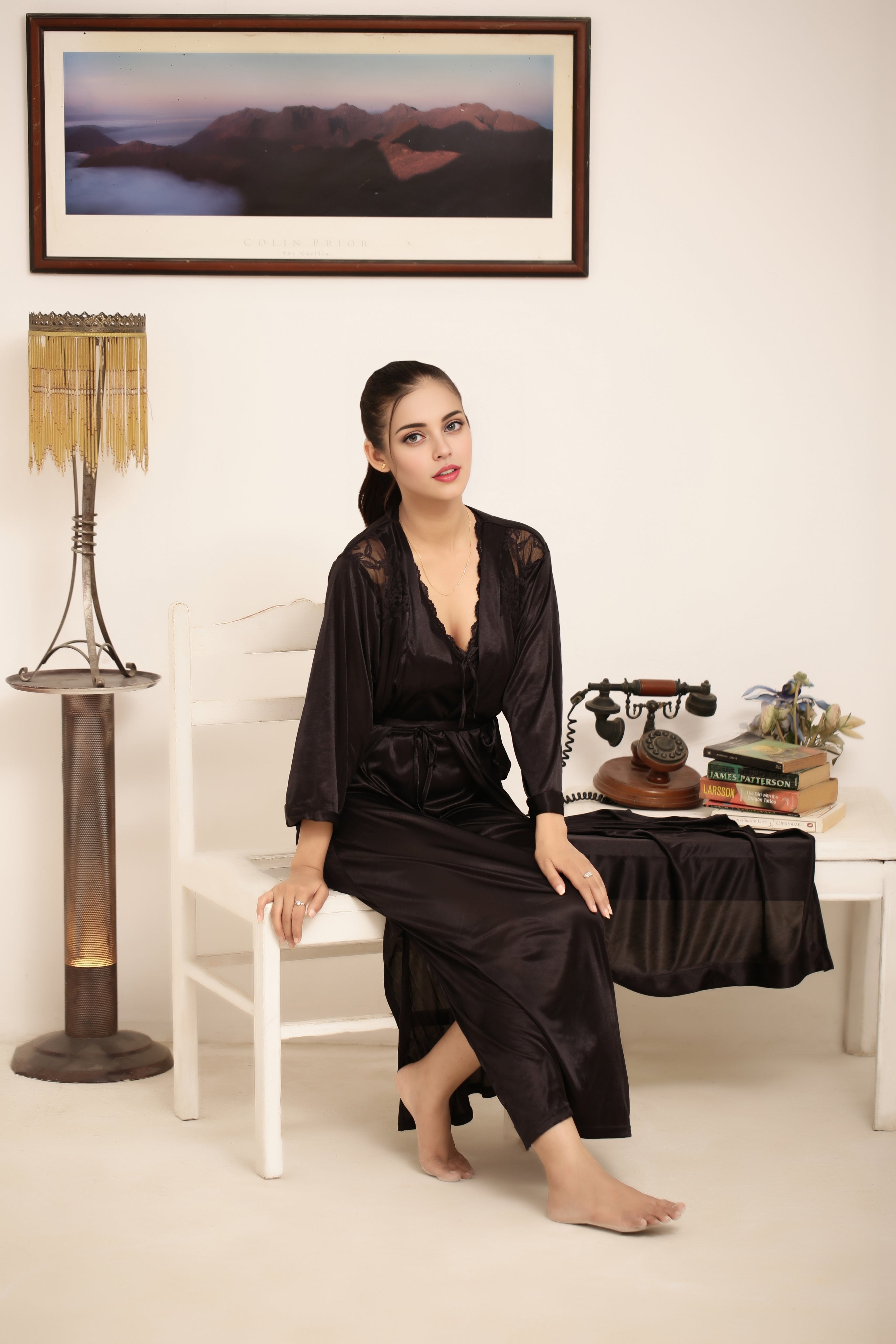 Gown Set - Orina Silk - Dark Grey