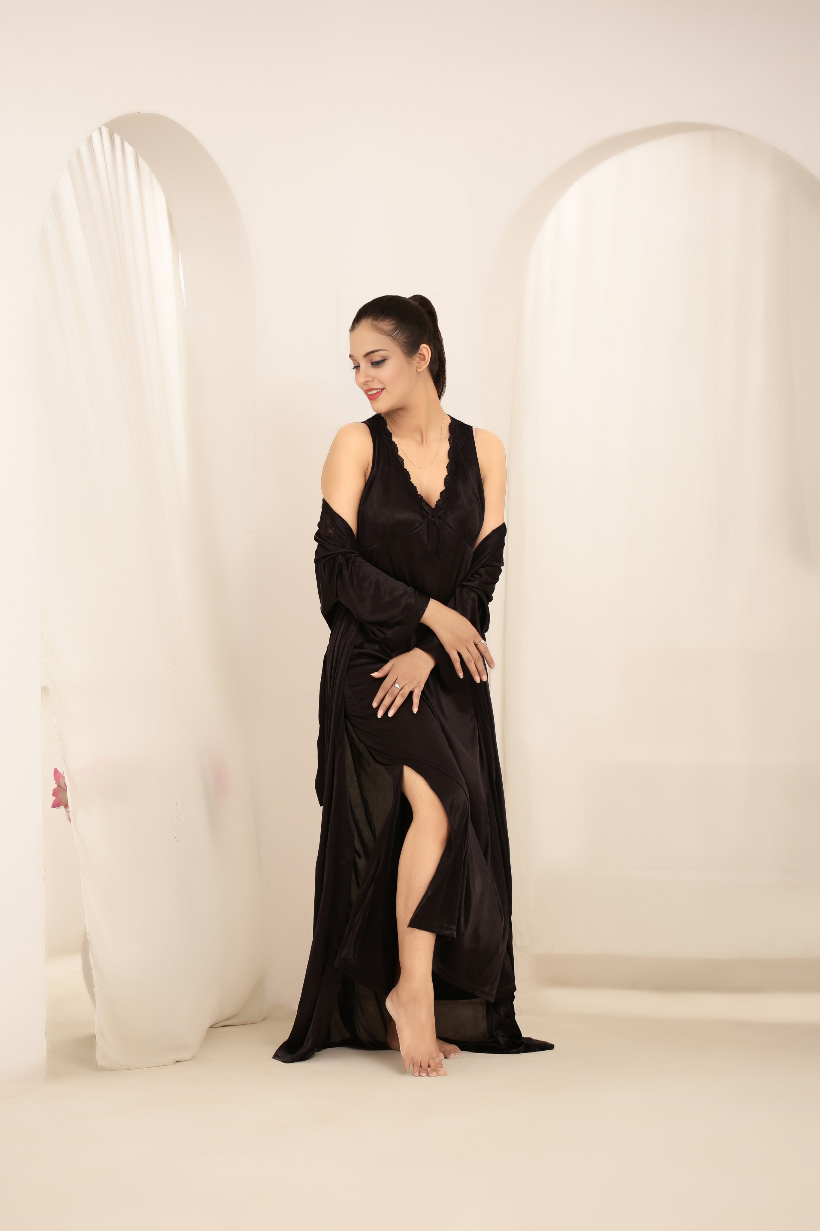 Gown Set - Orina Silk - Dark Grey