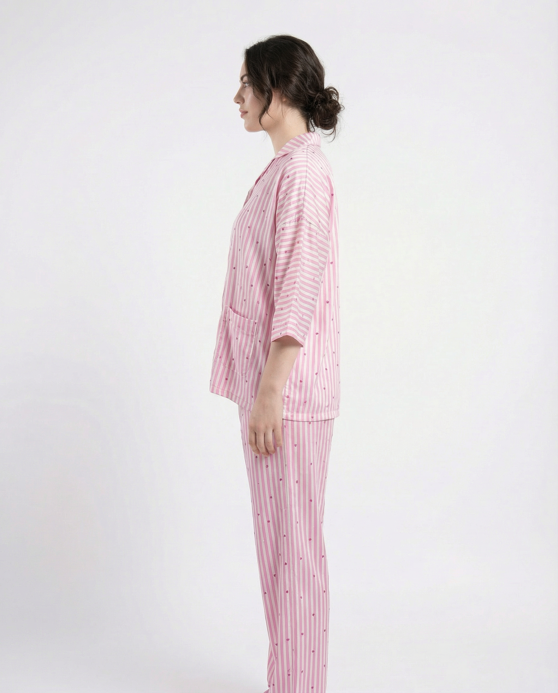 Drop Shoulder Silk Pajama Suit - Dreamy Hearts