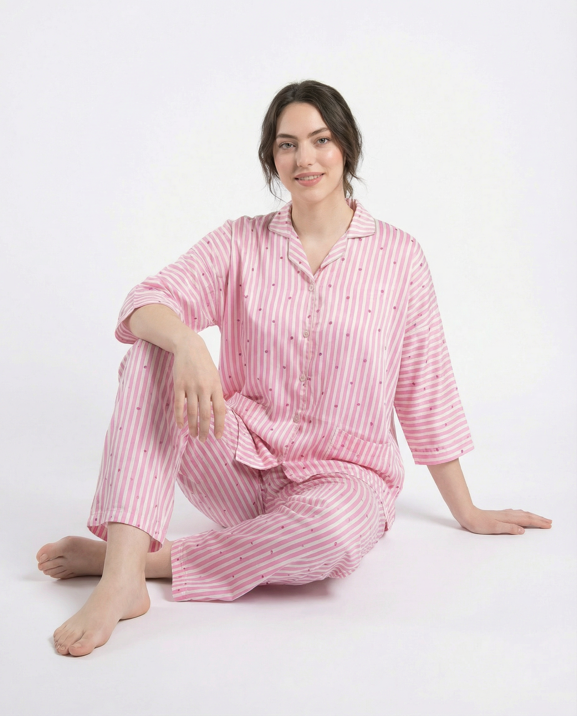 Drop Shoulder Silk Pajama Suit - Dreamy Hearts