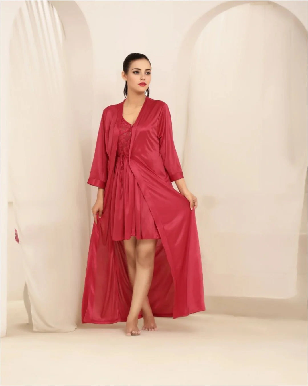 Gown Set - Nerra Silk - Maroon