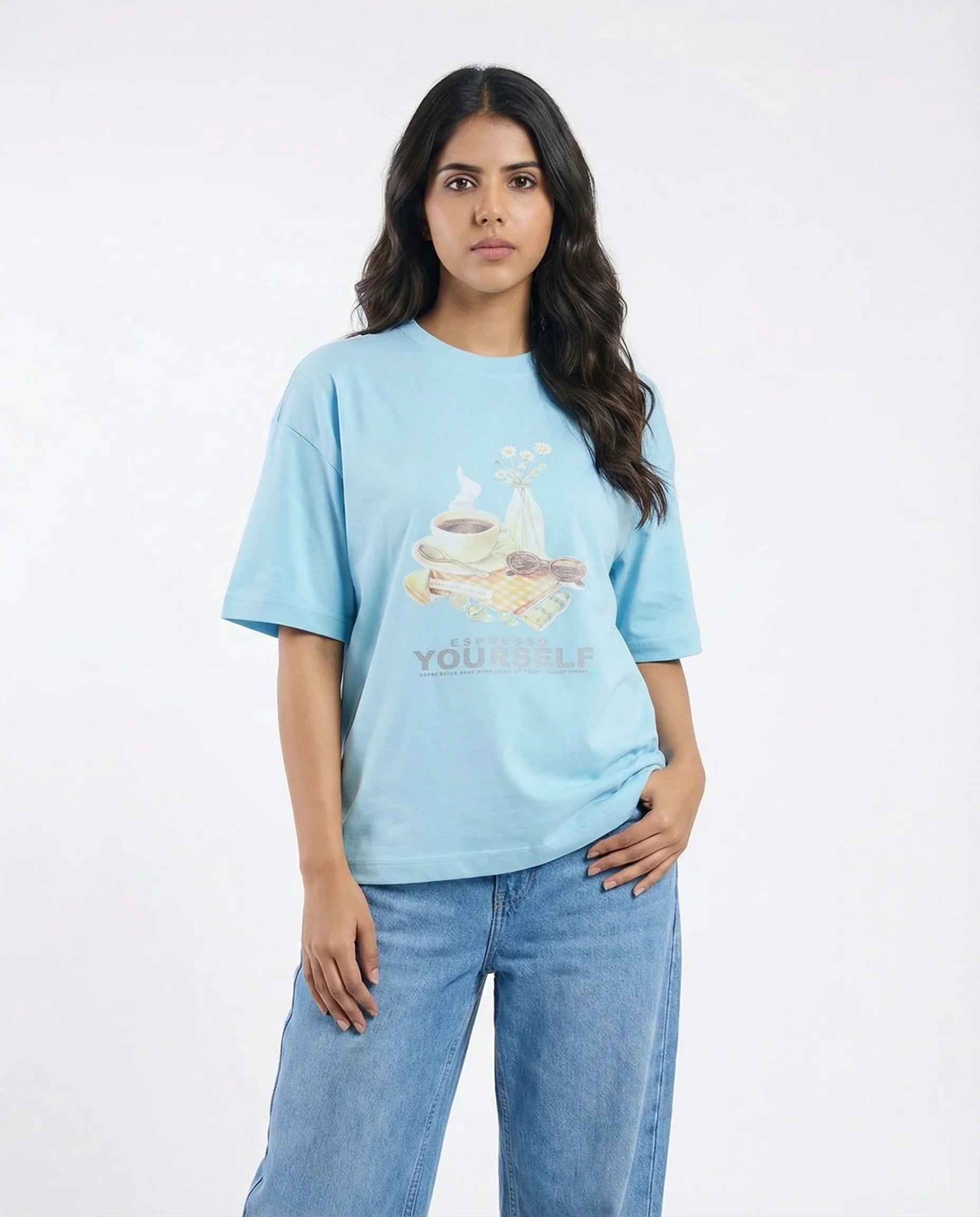 Drop Shoulder Graphic Tee - Espresso - White