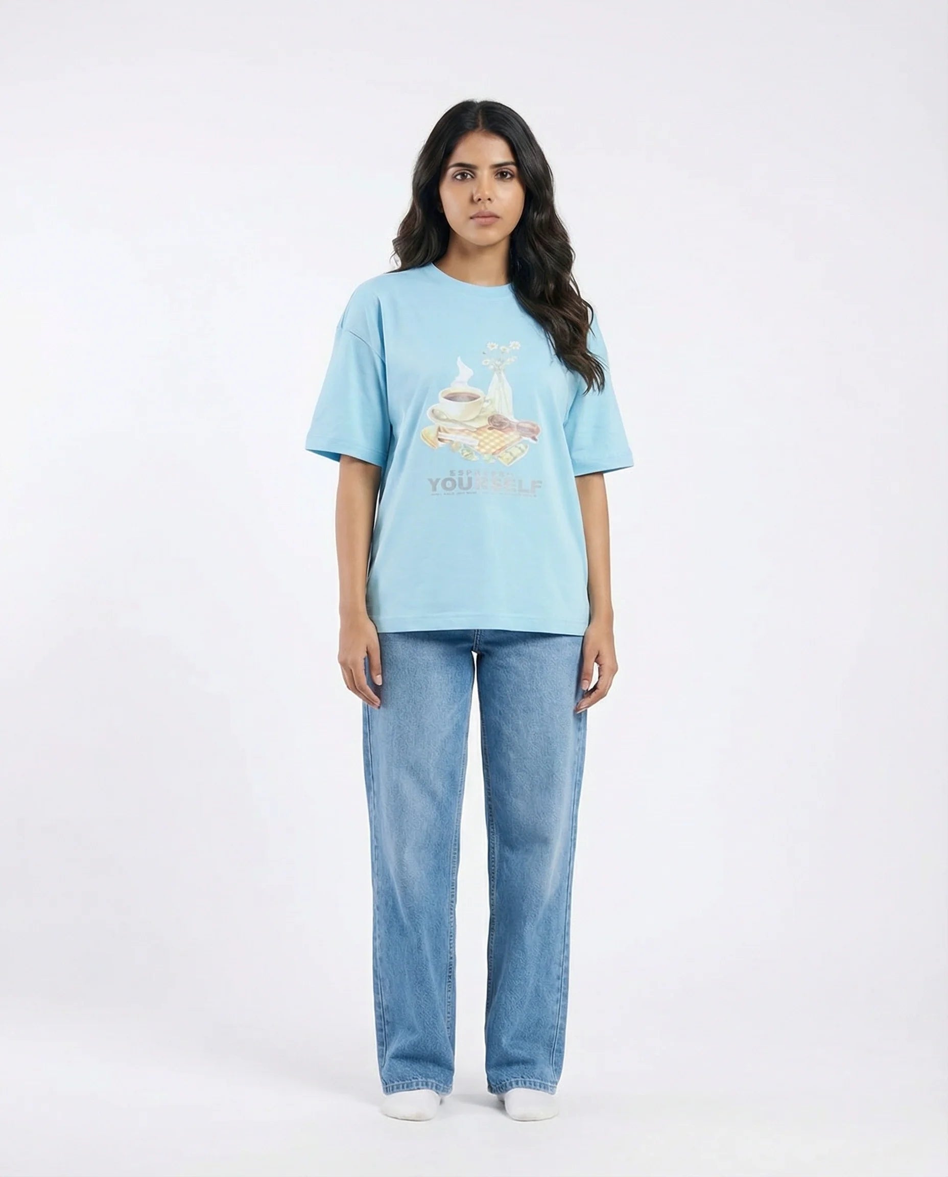 Drop Shoulder Graphic Tee - Espresso - White